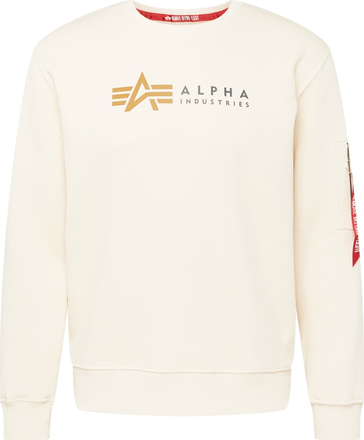 ALPHA INDUSTRIES Mikina krémová / písková / tmavě šedá / červená