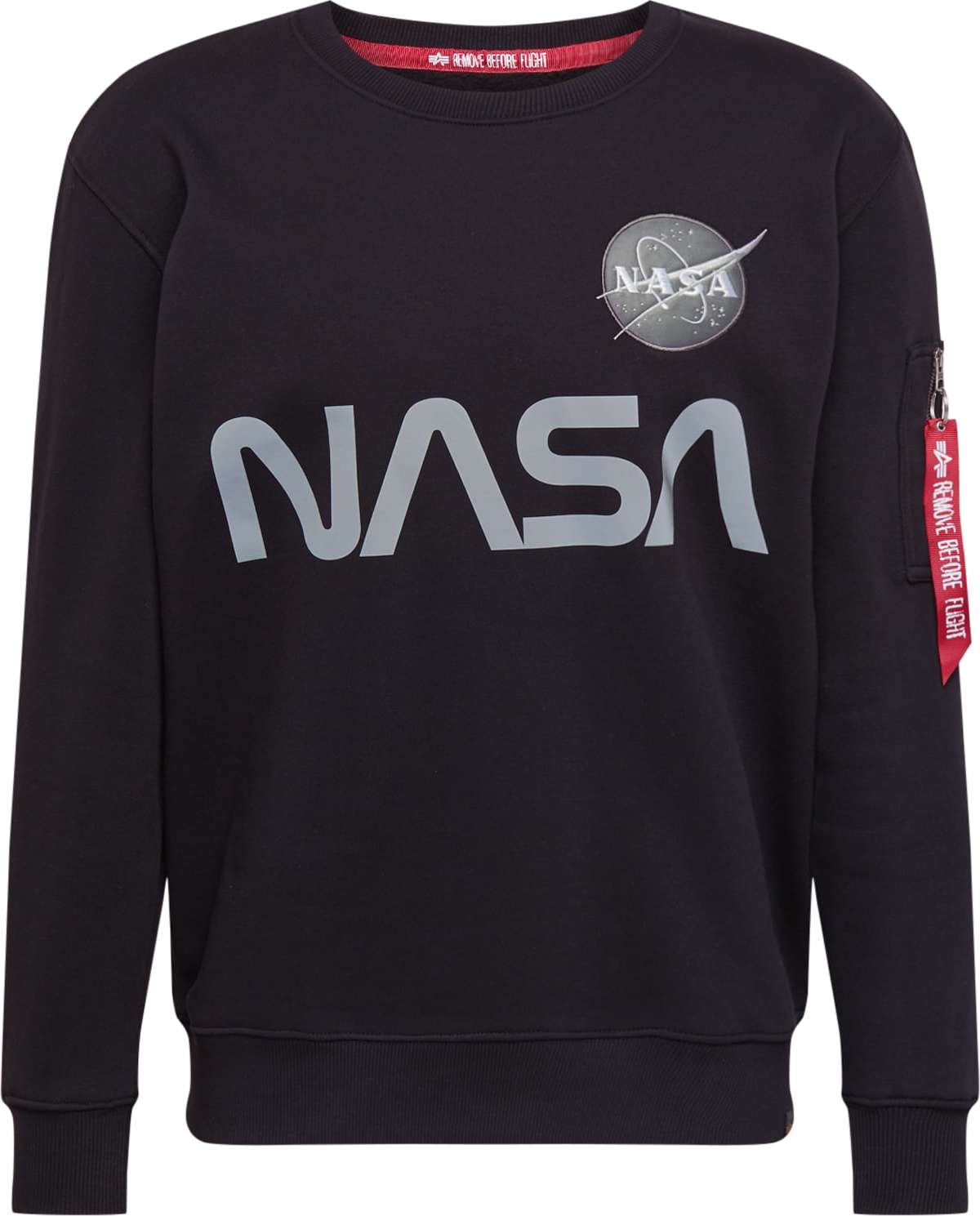 ALPHA INDUSTRIES Mikina 'Nasa Reflective' stříbrně šedá / světle červená / černá