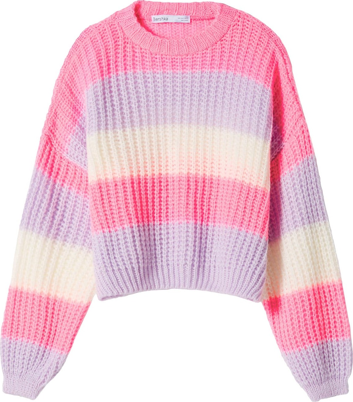 Bershka Svetr režná / šeříková / pink