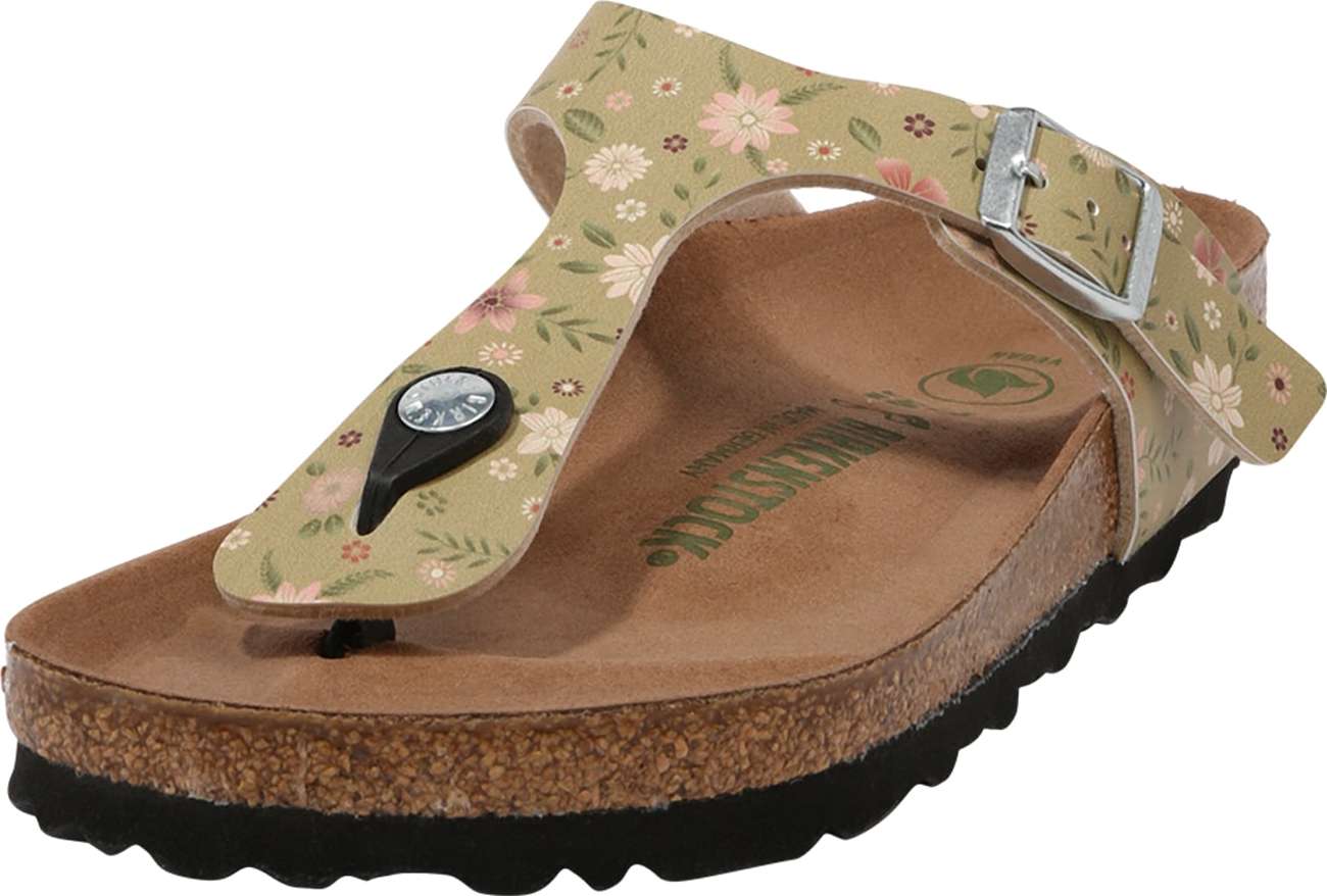 BIRKENSTOCK Žabky 'Gizeh' khaki / trávově zelená / pudrová / pastelově růžová