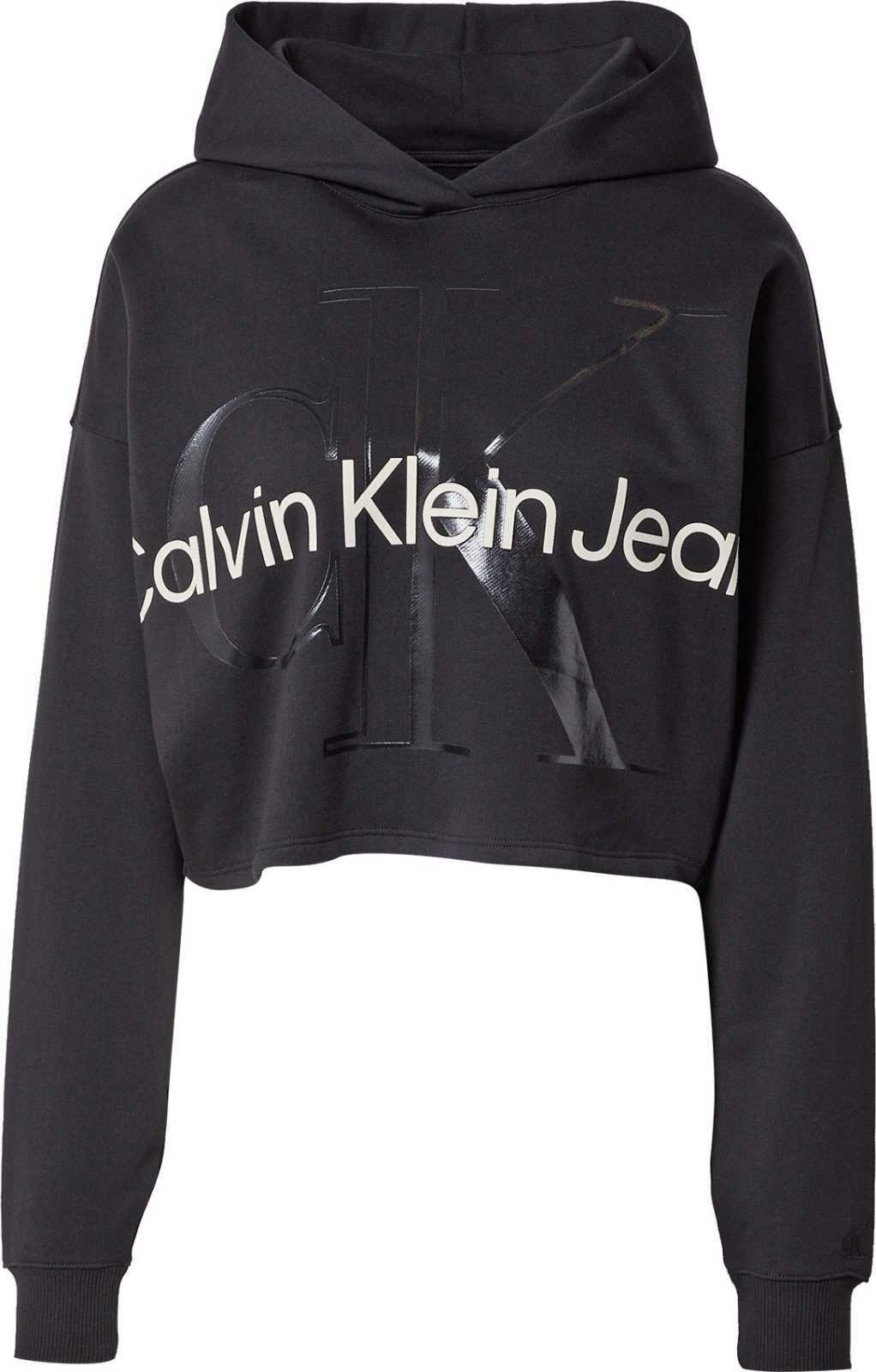 Calvin Klein Jeans Mikina černá / bílá