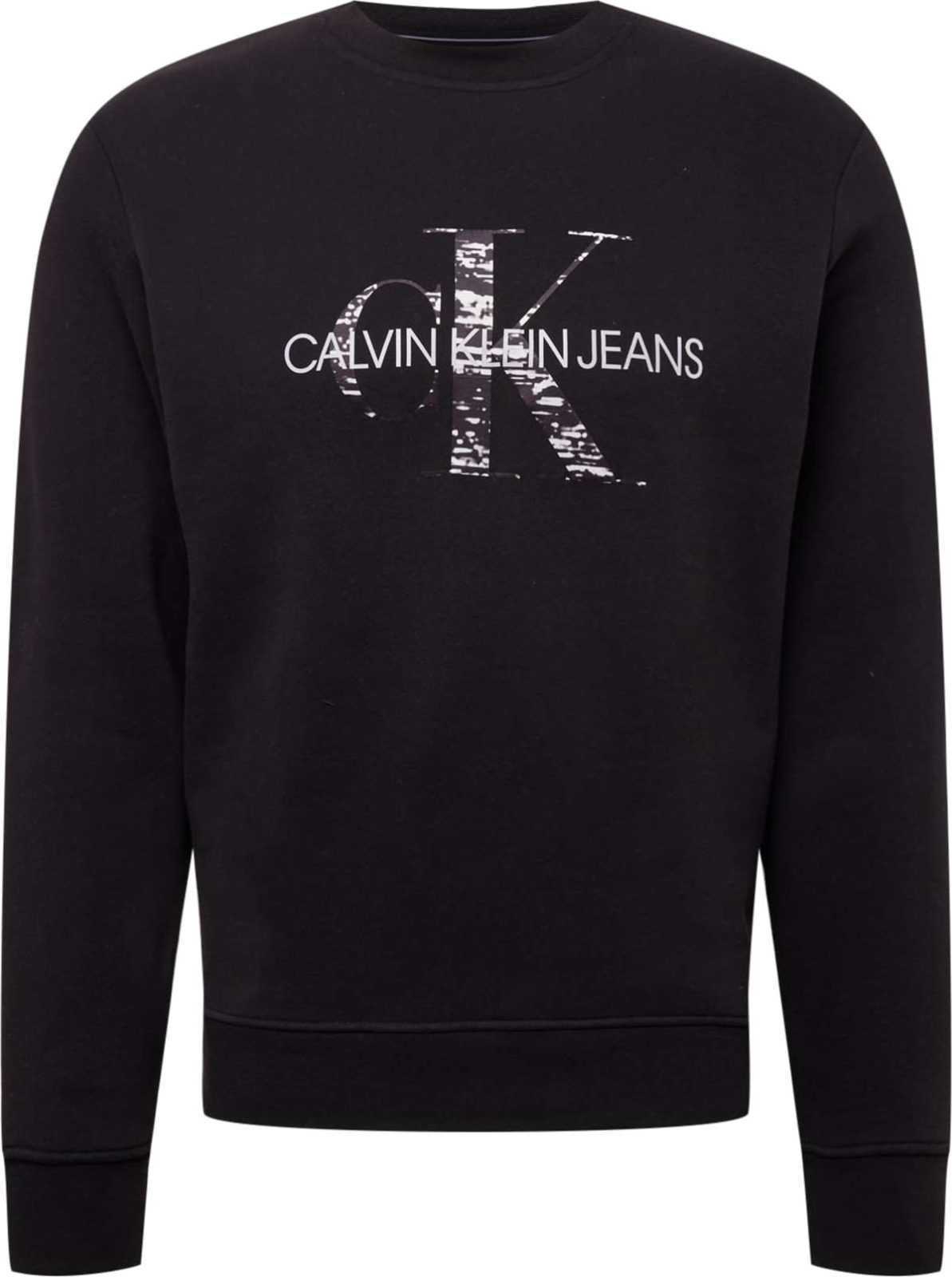 Calvin Klein Jeans Mikina černá / bílá