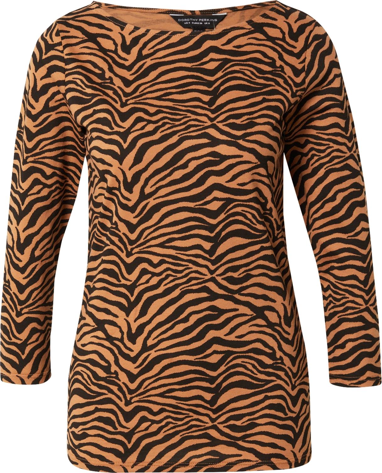 Dorothy Perkins Tričko 'Zebra' hnědá / černá