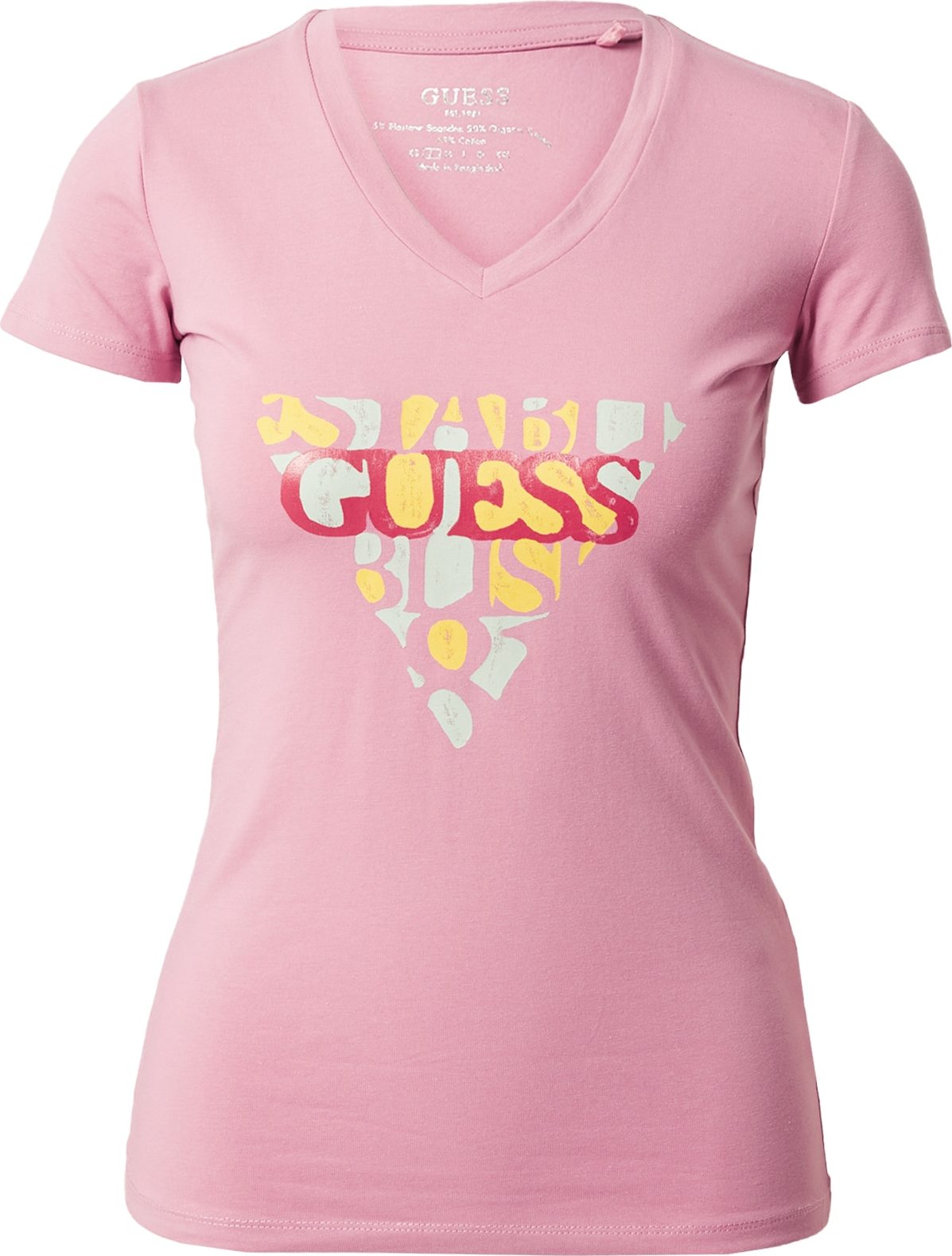 GUESS Tričko 'AMALIA' žlutá / pink / červená / offwhite