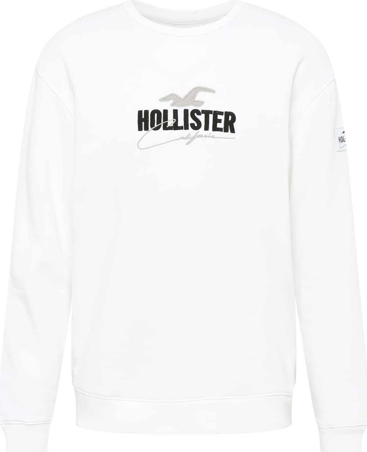 HOLLISTER Mikina 'EMEA' světle šedá / černá / bílá