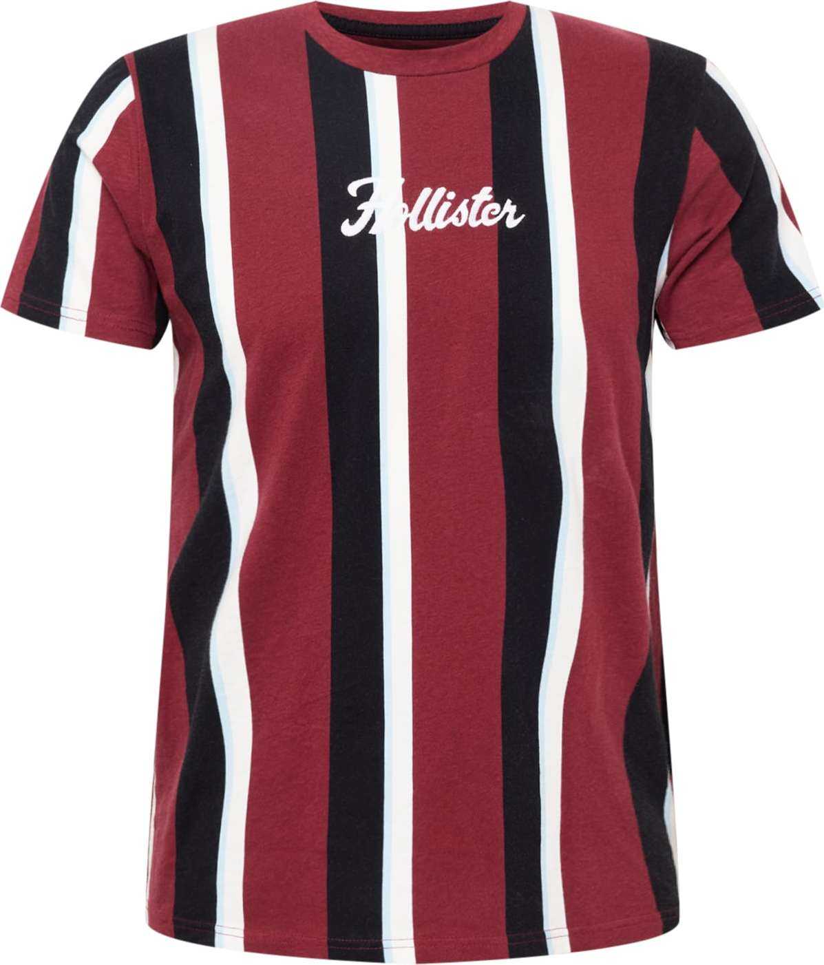 HOLLISTER Tričko 'CREW VERTICAL STRIPES' bordó / černá / bílá