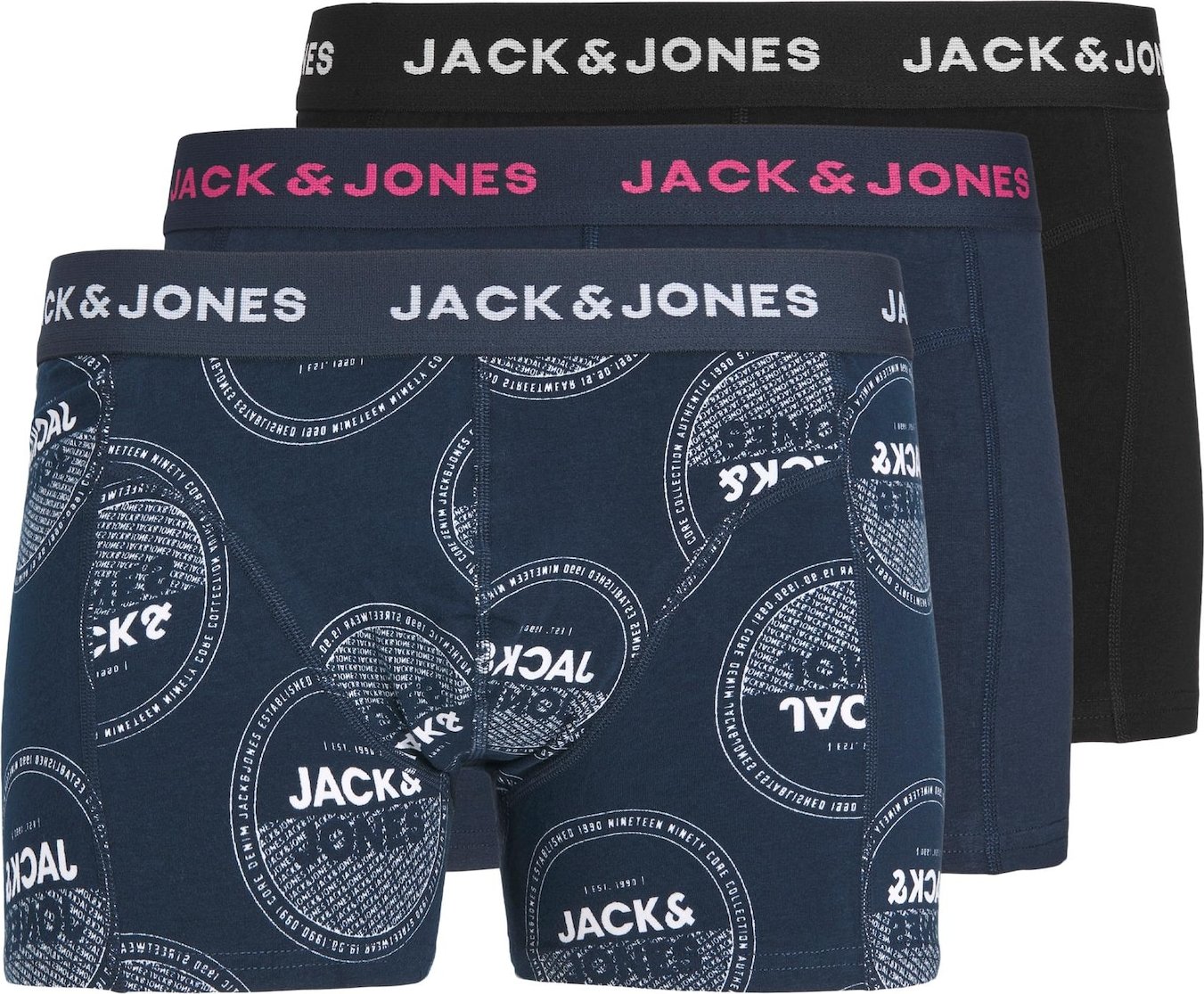 JACK & JONES Boxerky 'ARTIN' marine modrá / grenadina / černá / bílá