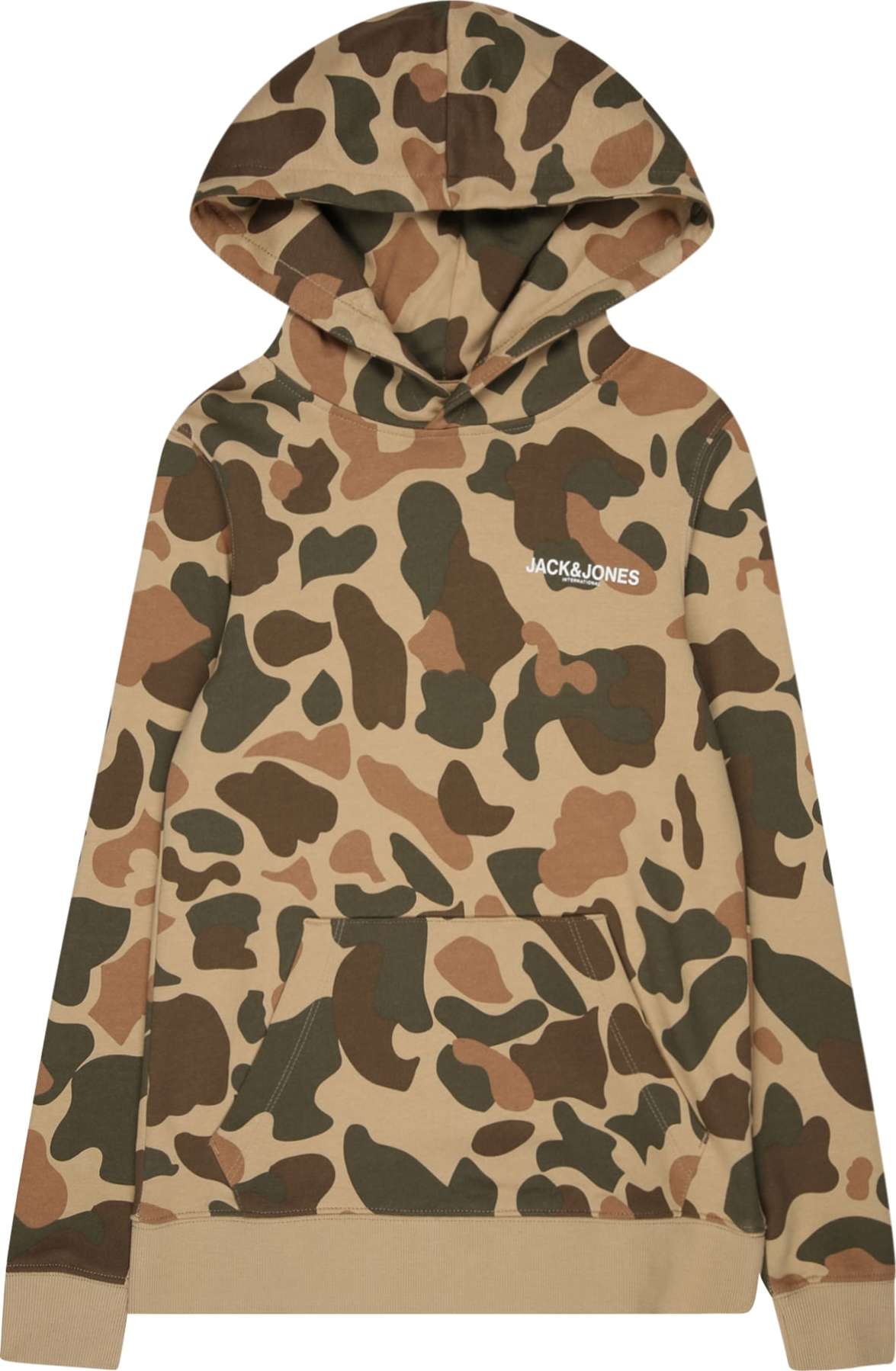 Jack & Jones Junior Mikina 'CAMO' champagne / hnědá / trávově zelená / bílá