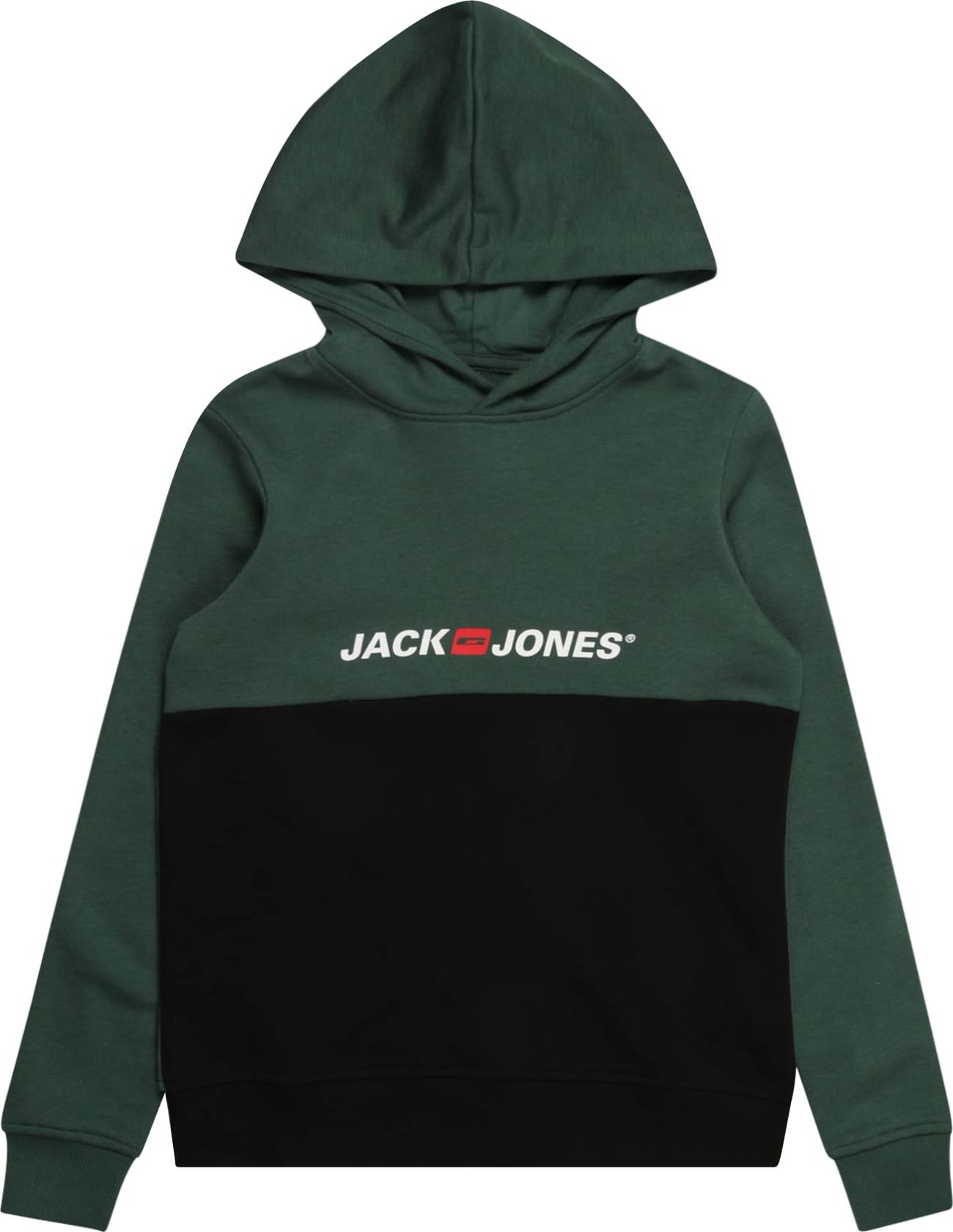 Jack & Jones Junior Mikina 'Corps' tmavě zelená / ohnivá červená / černá / bílá