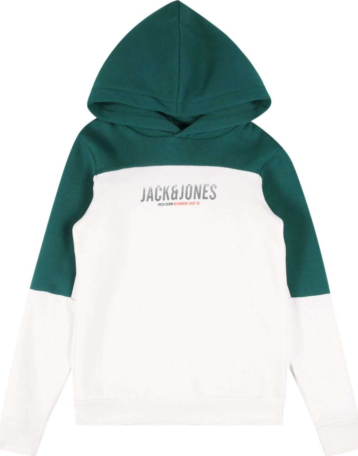 Jack & Jones Junior Mikina 'Edan' smaragdová / oranžová / černá / bílá