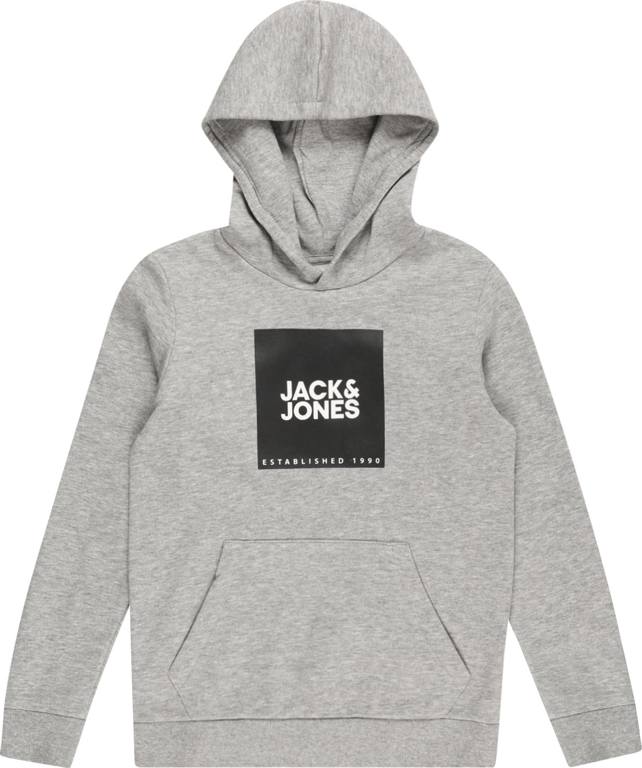 Jack & Jones Junior Mikina 'Lock' šedá / černá / bílá