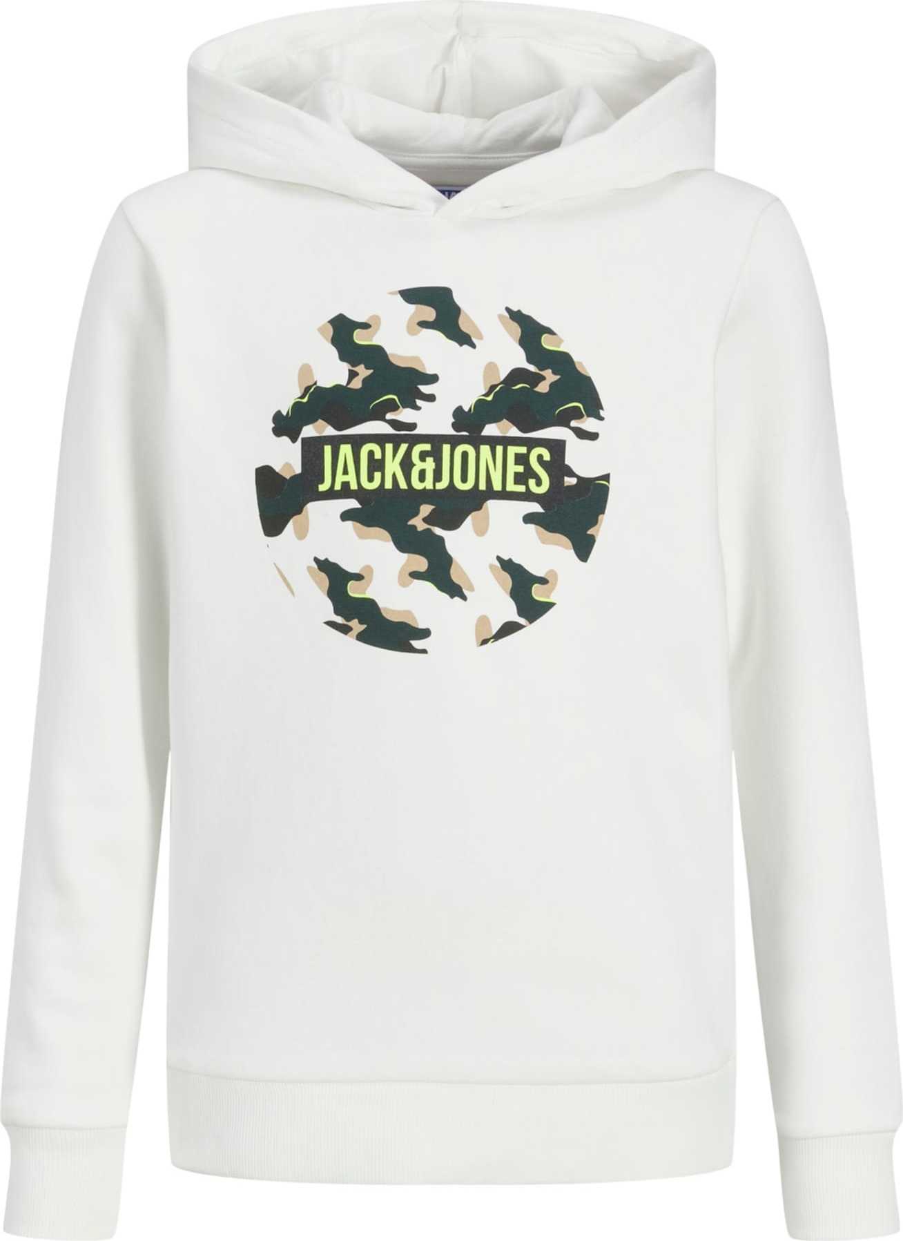 Jack & Jones Junior Mikina světle béžová / svítivě žlutá / černá / bílá