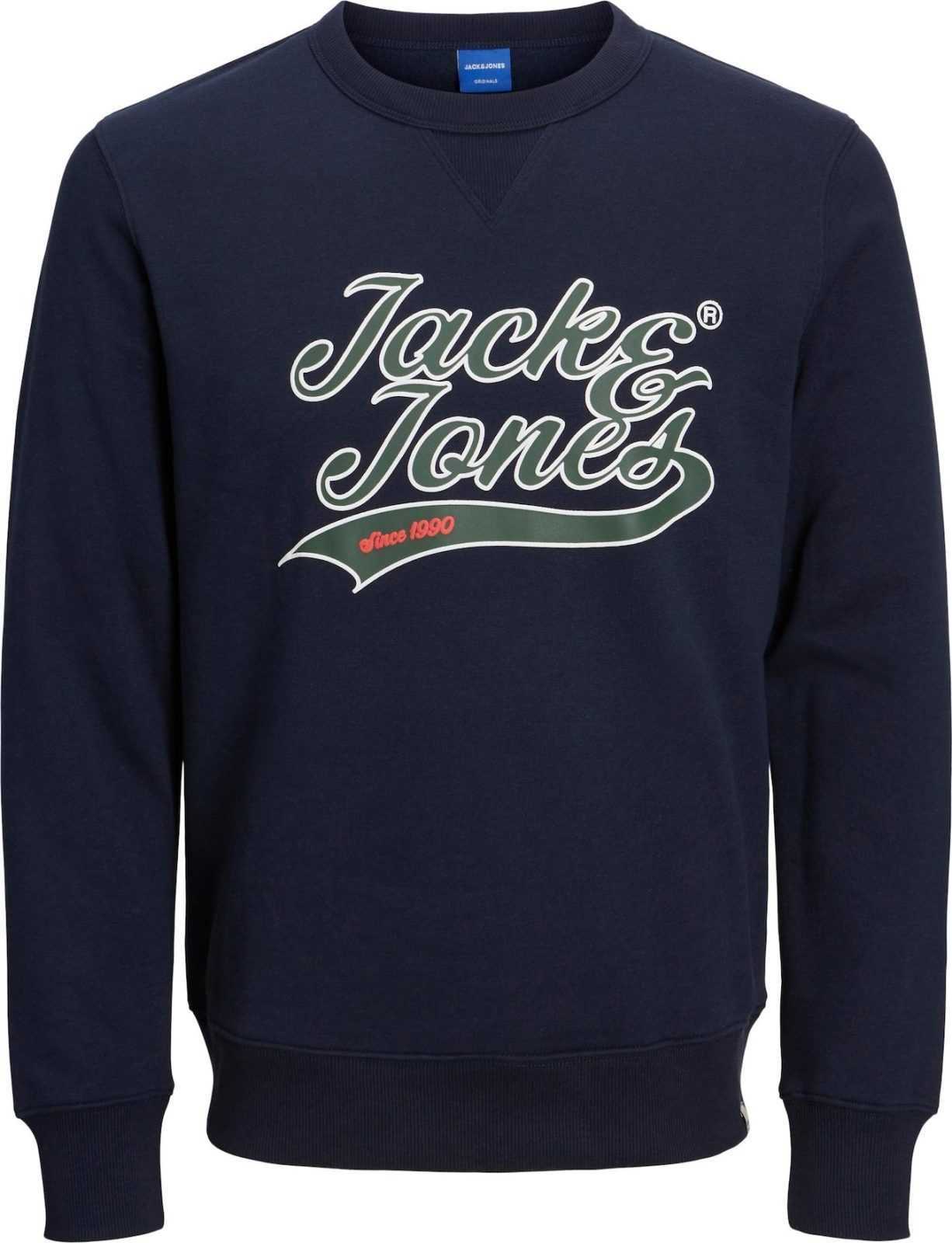 JACK & JONES Mikina 'BECKS' námořnická modř / jedle / oranžově červená / bílá