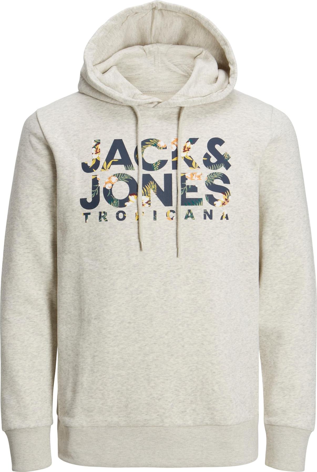 JACK & JONES Mikina 'BECS' námořnická modř / zelená / lososová / bílý melír