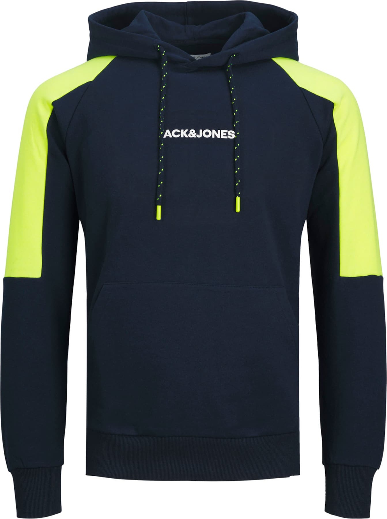 JACK & JONES Mikina 'GLOBUS' námořnická modř / svítivě zelená / bílá