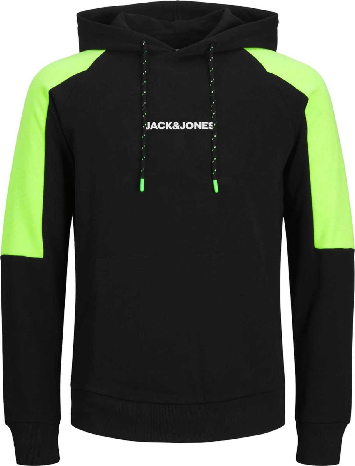 JACK & JONES Mikina 'GLOBUS' svítivě zelená / černá / bílá