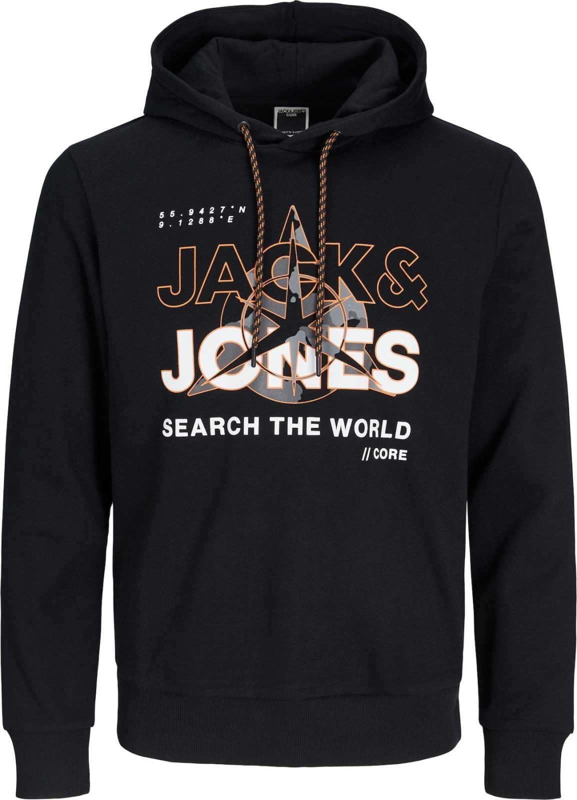 JACK & JONES Mikina 'Hunt' šedá / oranžová / černá / bílá