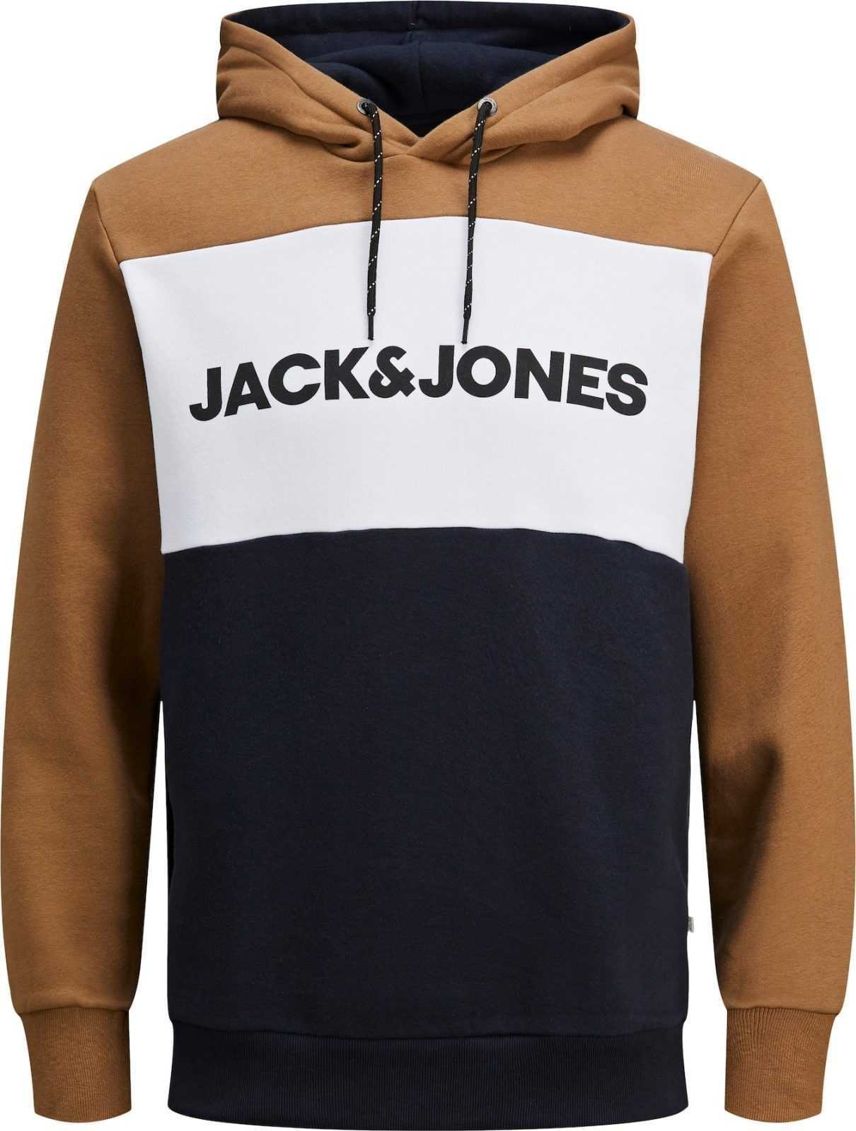 JACK & JONES Mikina námořnická modř / světle hnědá / bílá