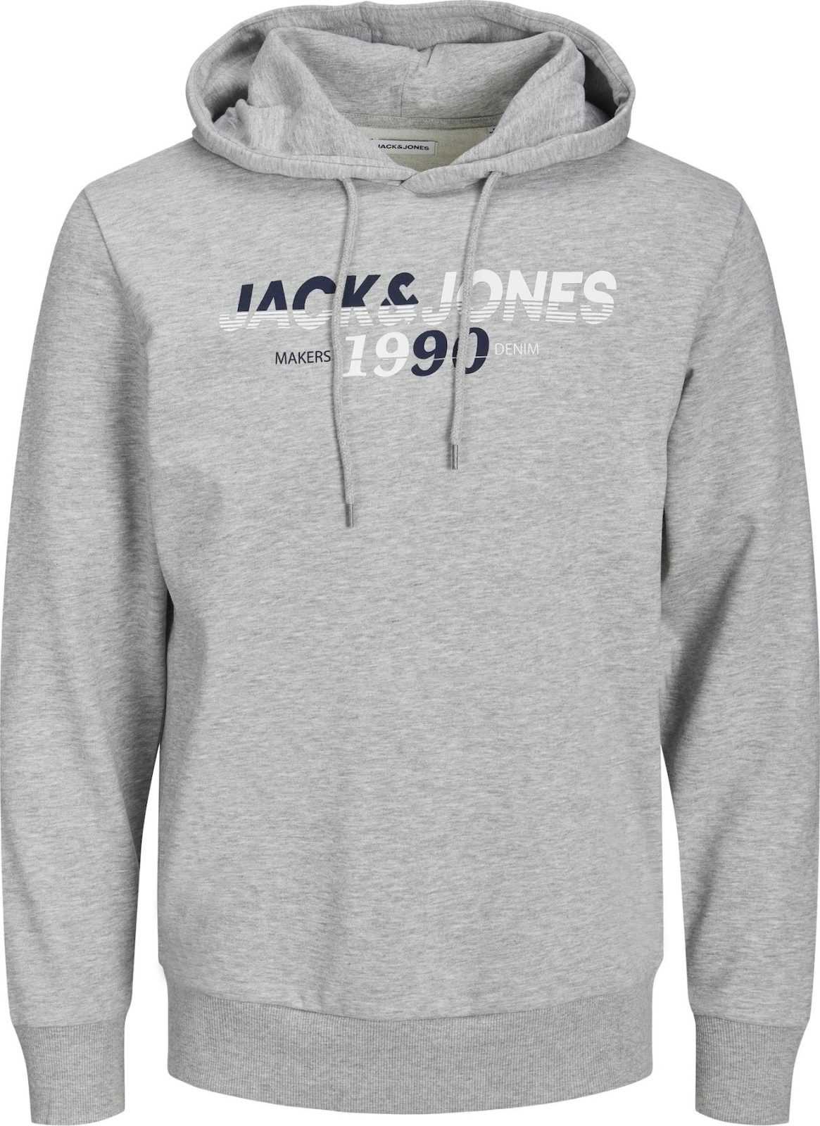 JACK & JONES Mikina noční modrá / šedý melír / bílá