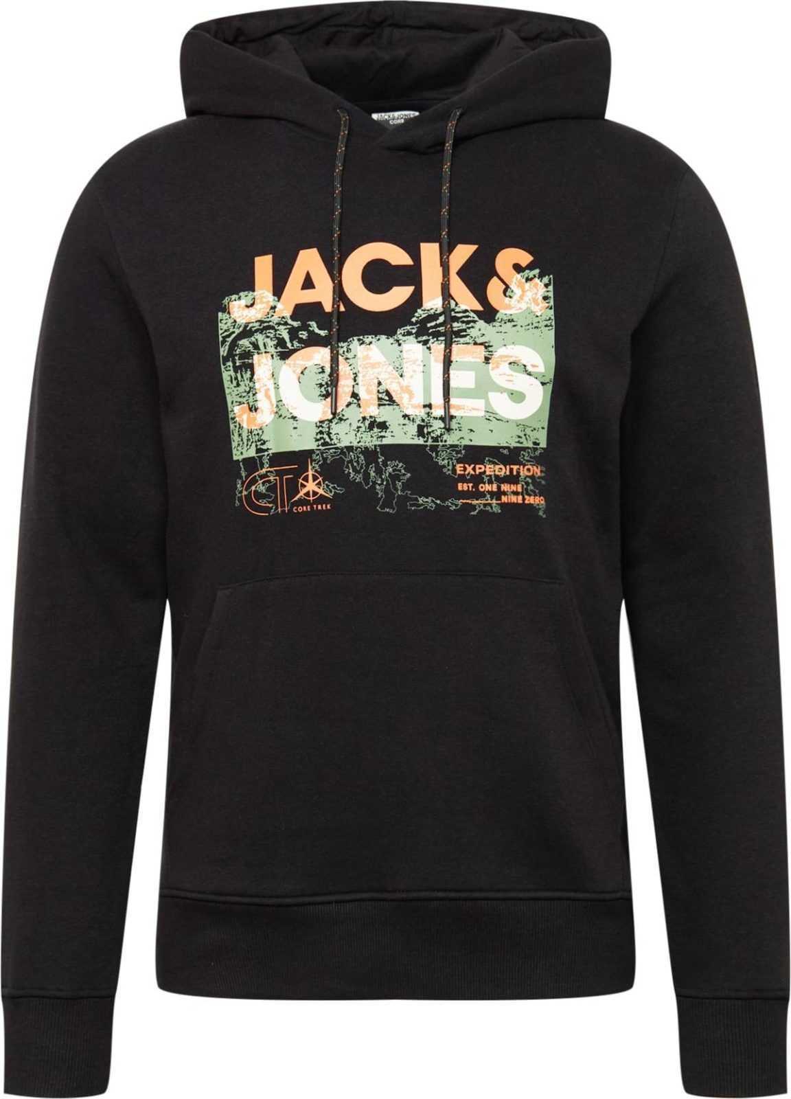 JACK & JONES Mikina 'Trek' jablko / pastelově zelená / jasně oranžová / černá