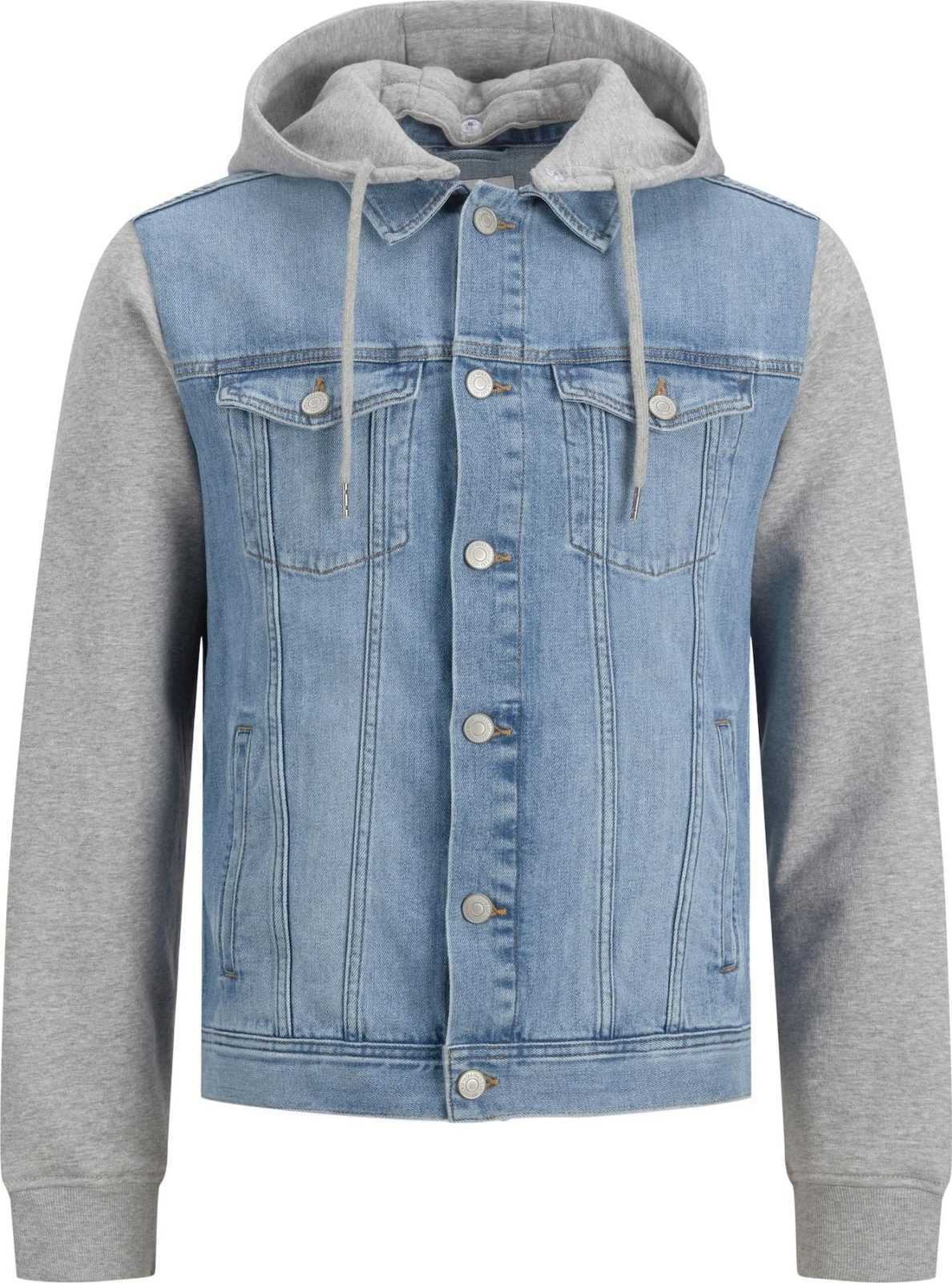 JACK & JONES Přechodná bunda modrá džínovina / šedý melír