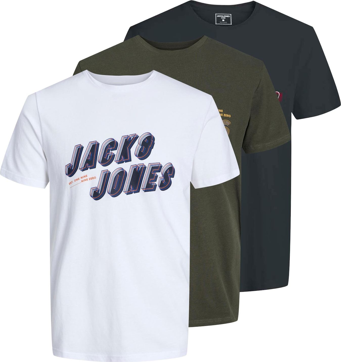 JACK & JONES Tričko 'FRIDAY' námořnická modř / olivová / černá / bílá