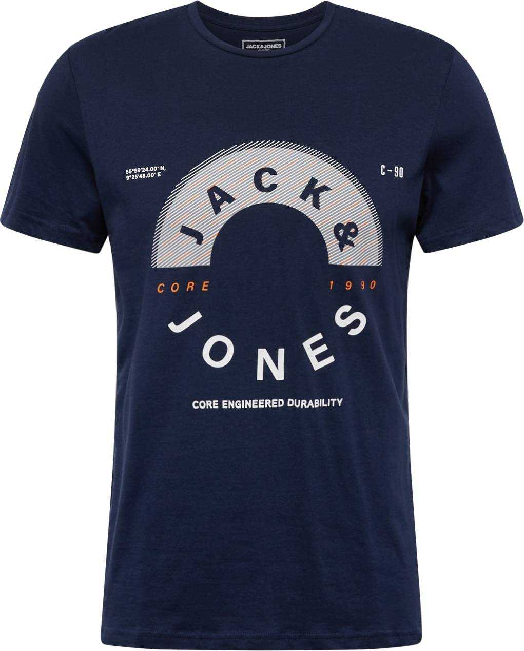 JACK & JONES Tričko 'FRIDAY' námořnická modř / šedá / oranžová / bílá