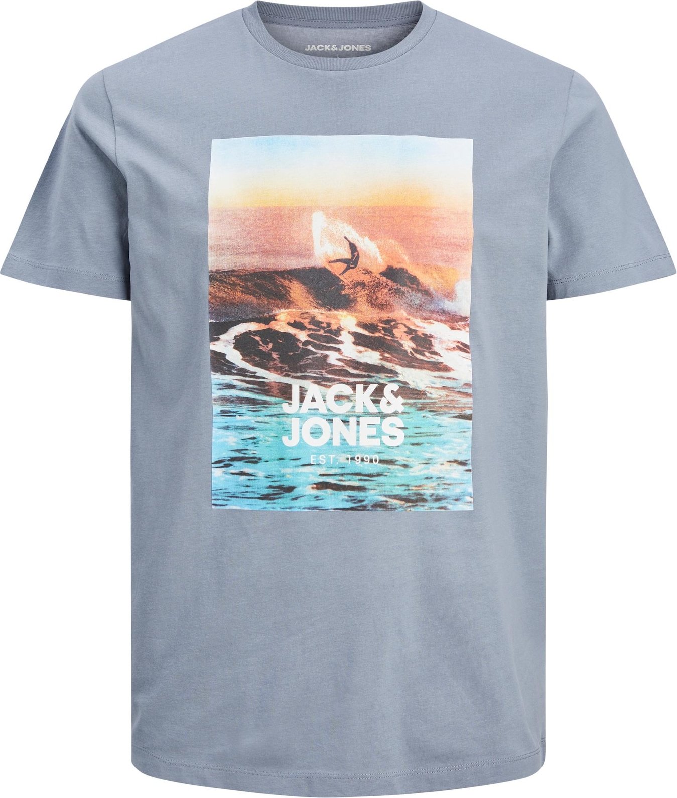 JACK & JONES Tričko kouřově modrá / aqua modrá / hnědá