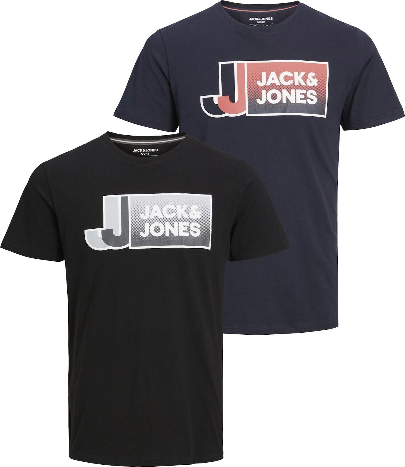 JACK & JONES Tričko 'LOGAN' tmavě modrá / oranžová / černá / bílá