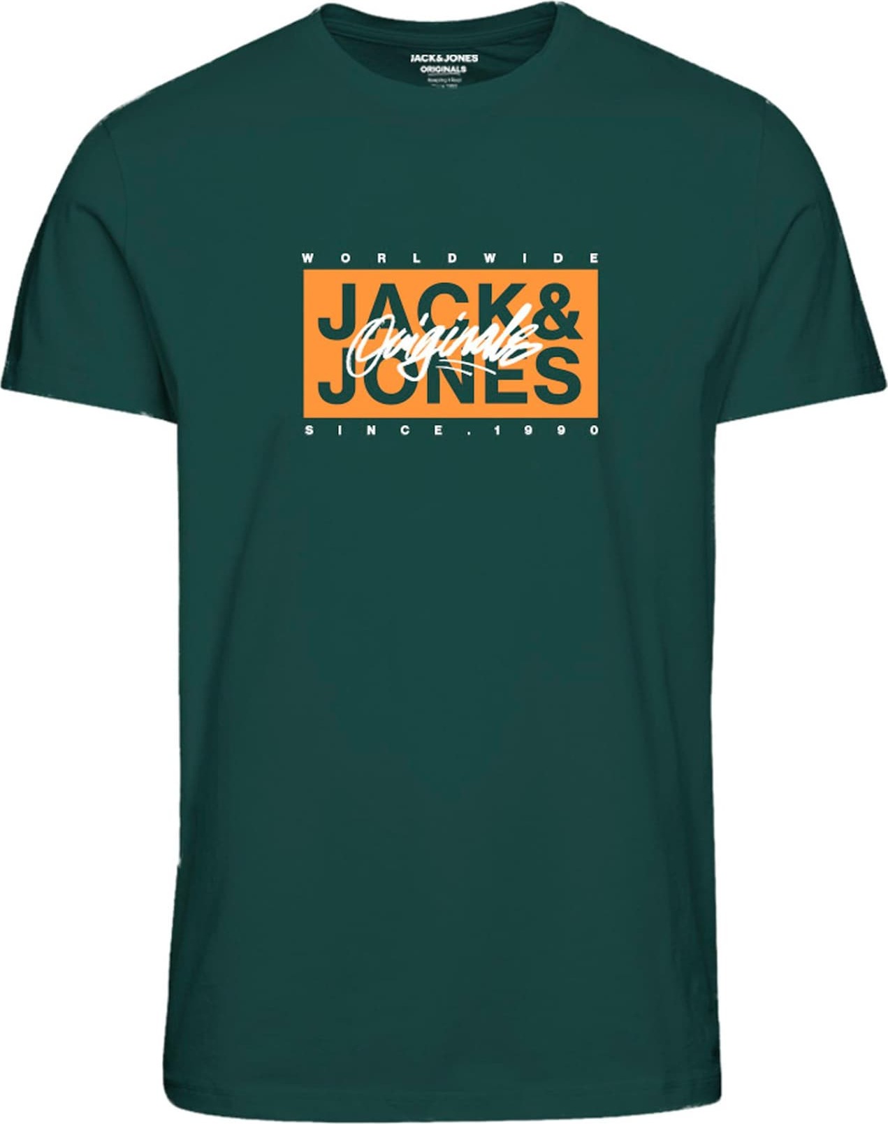 JACK & JONES Tričko 'RACES' khaki / oranžová / bílá