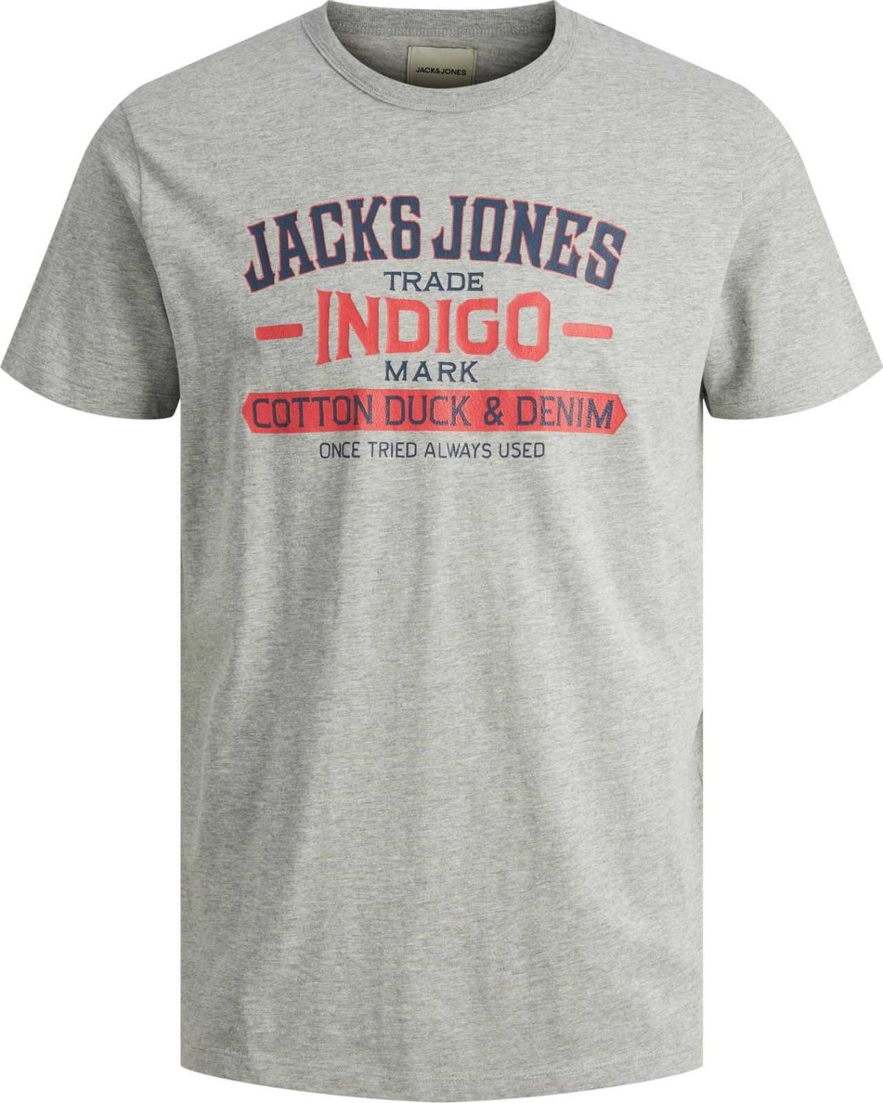 JACK & JONES Tričko námořnická modř / šedý melír / světle červená