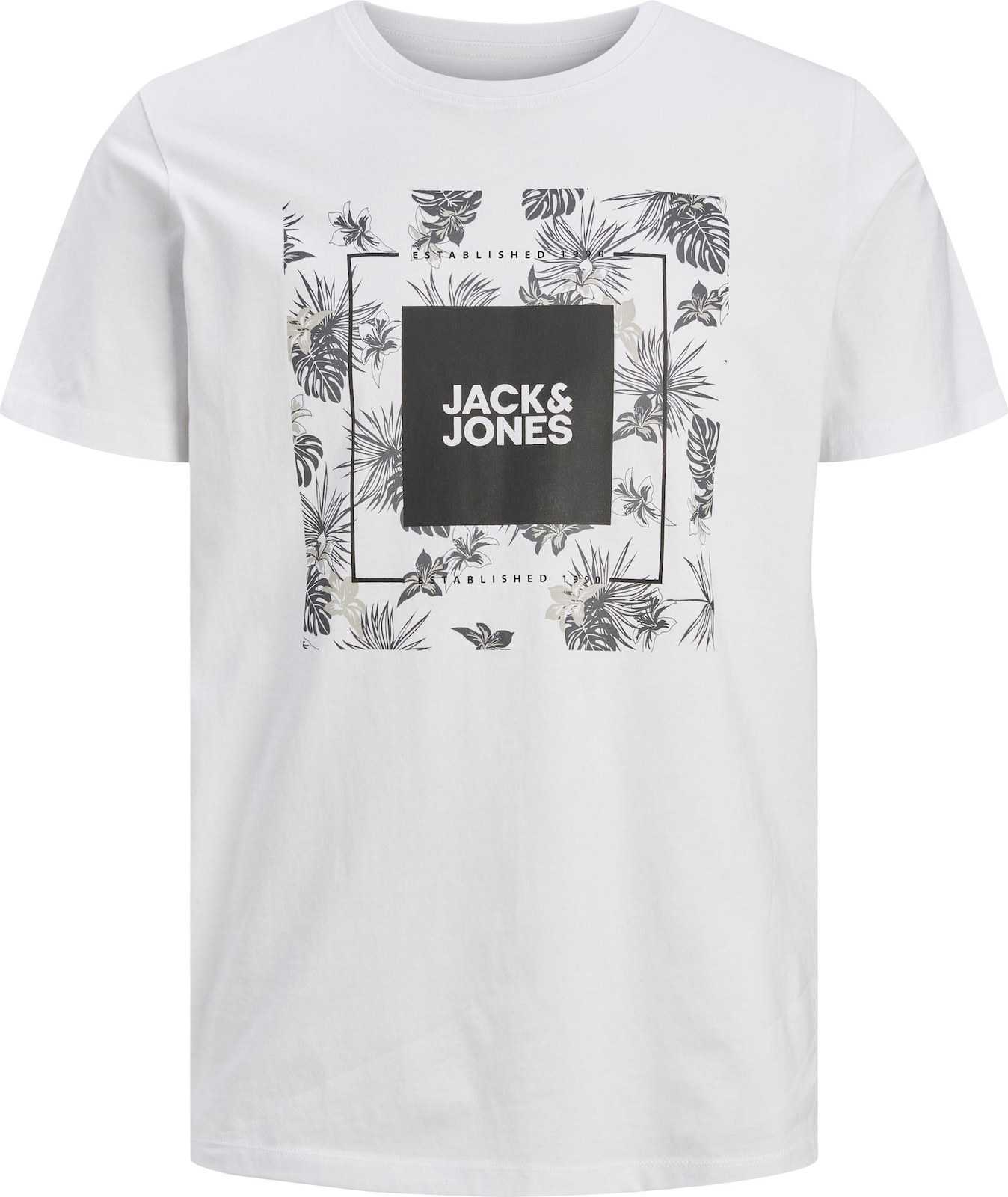 JACK & JONES Tričko 'TROPICANA' černá / bílá