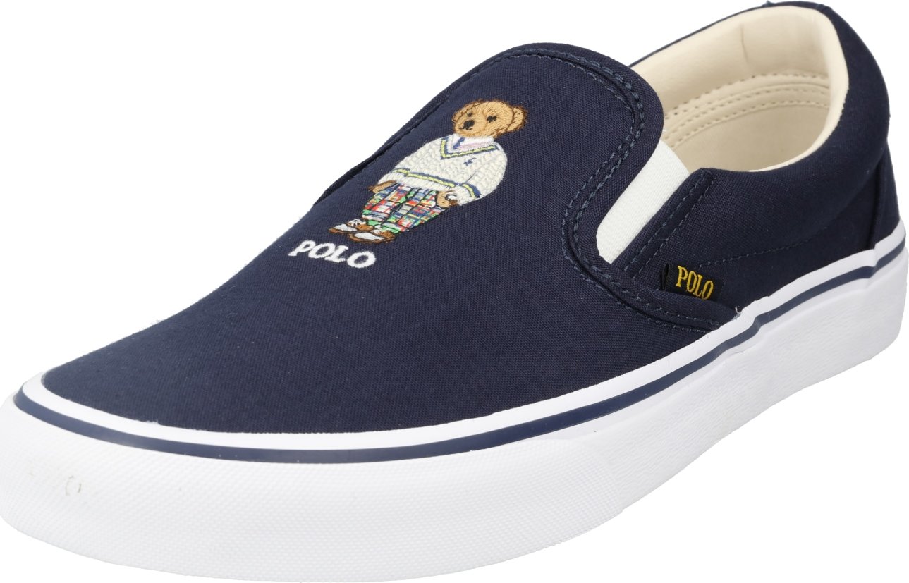 Polo Ralph Lauren Slip on boty 'KEATON' světle béžová / námořnická modř / kouřově modrá / bílá