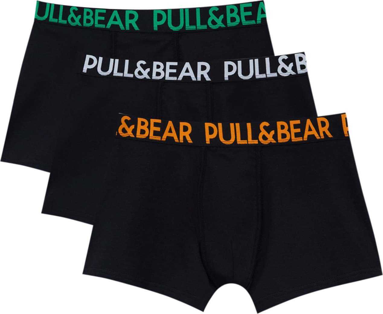 Pull&Bear Boxerky trávově zelená / oranžová / černá / bílá