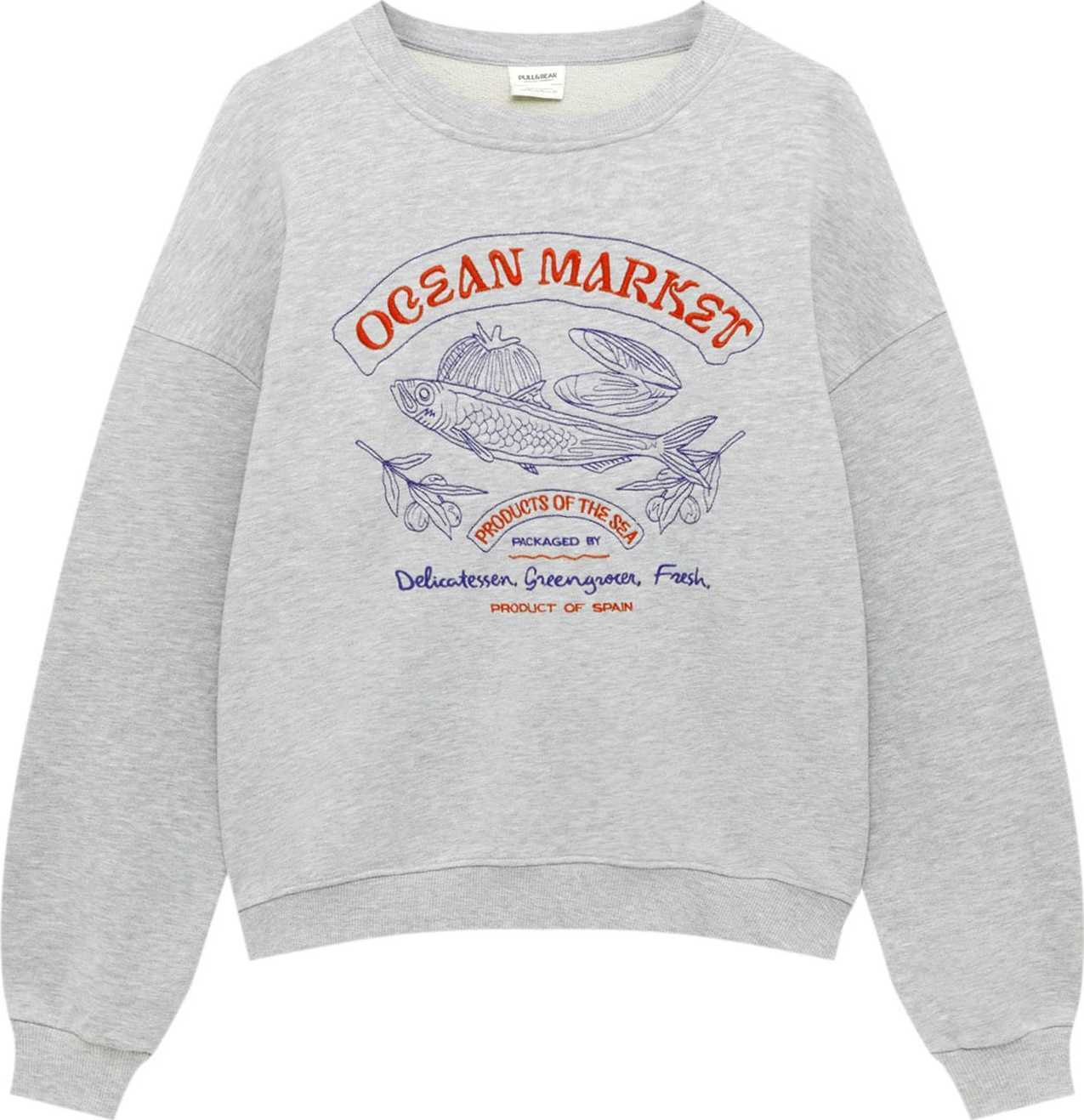 Pull&Bear Mikina modrá / šedý melír / červená