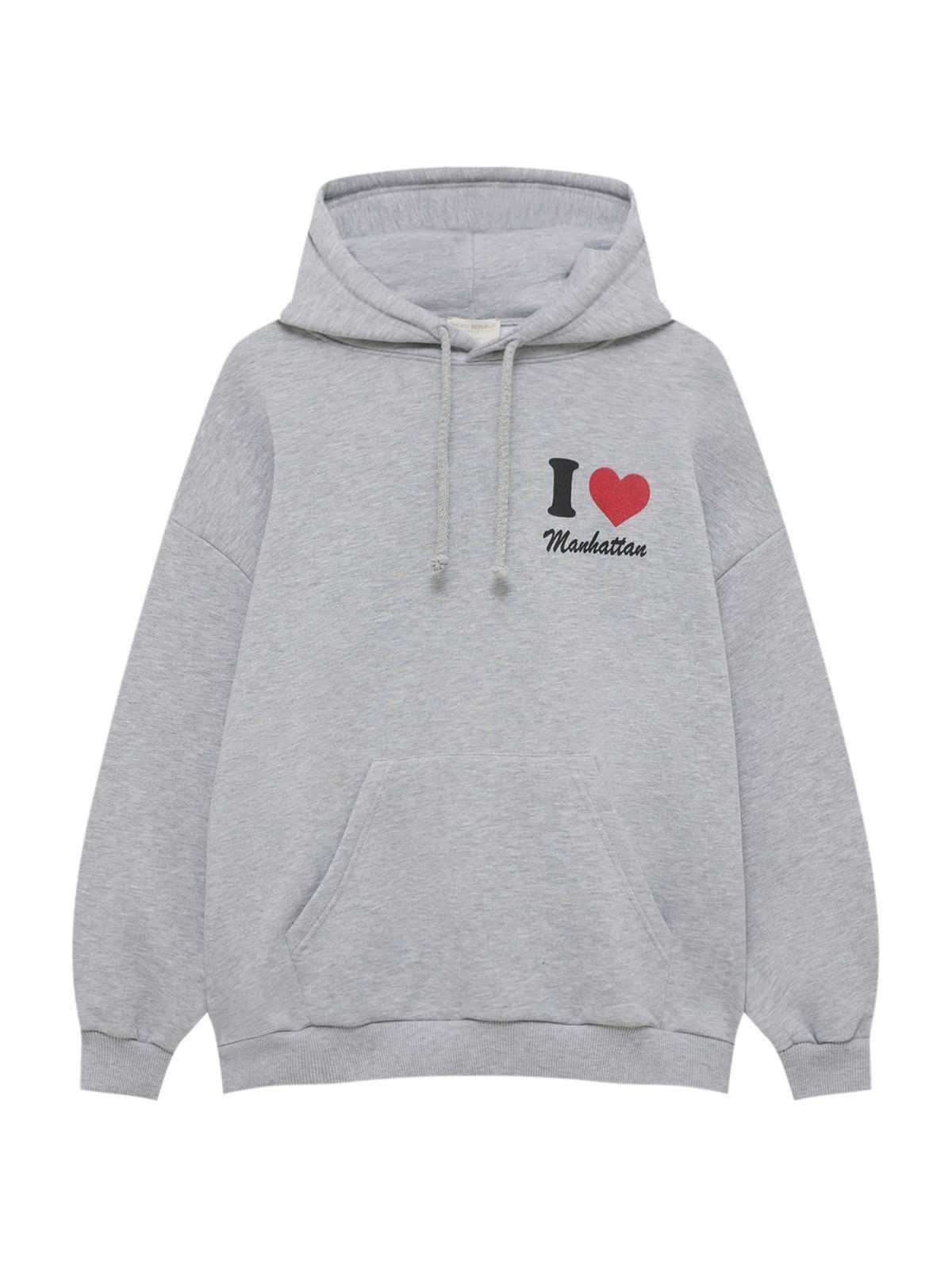 Pull&Bear Mikina šedý melír / červená / černá