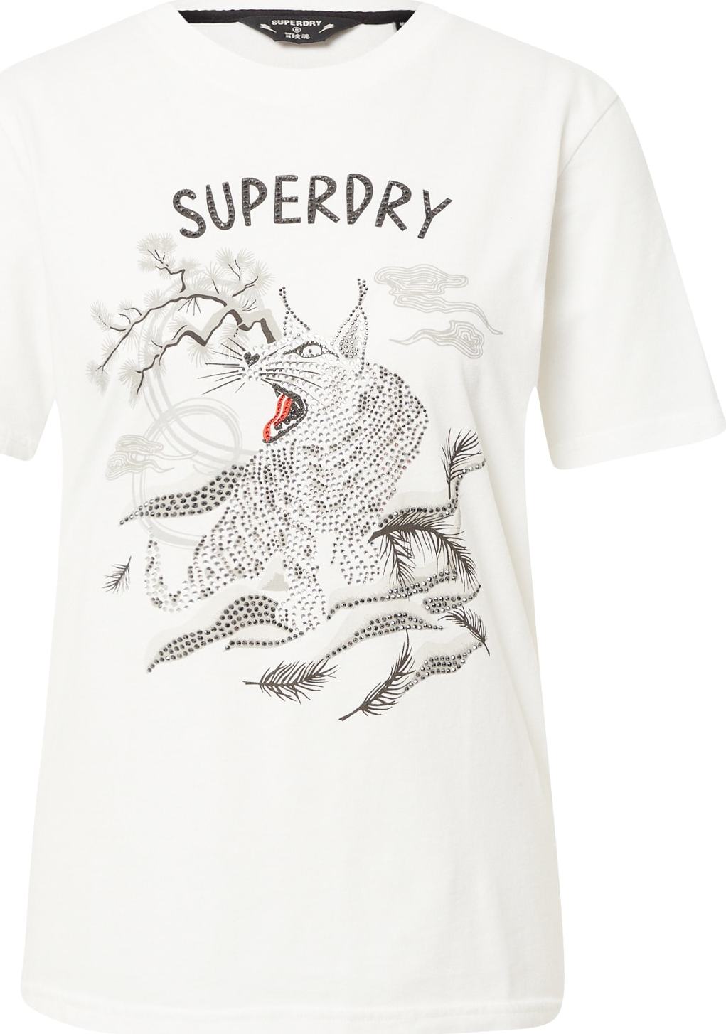 Superdry Tričko béžová / světle šedá / červená / černá