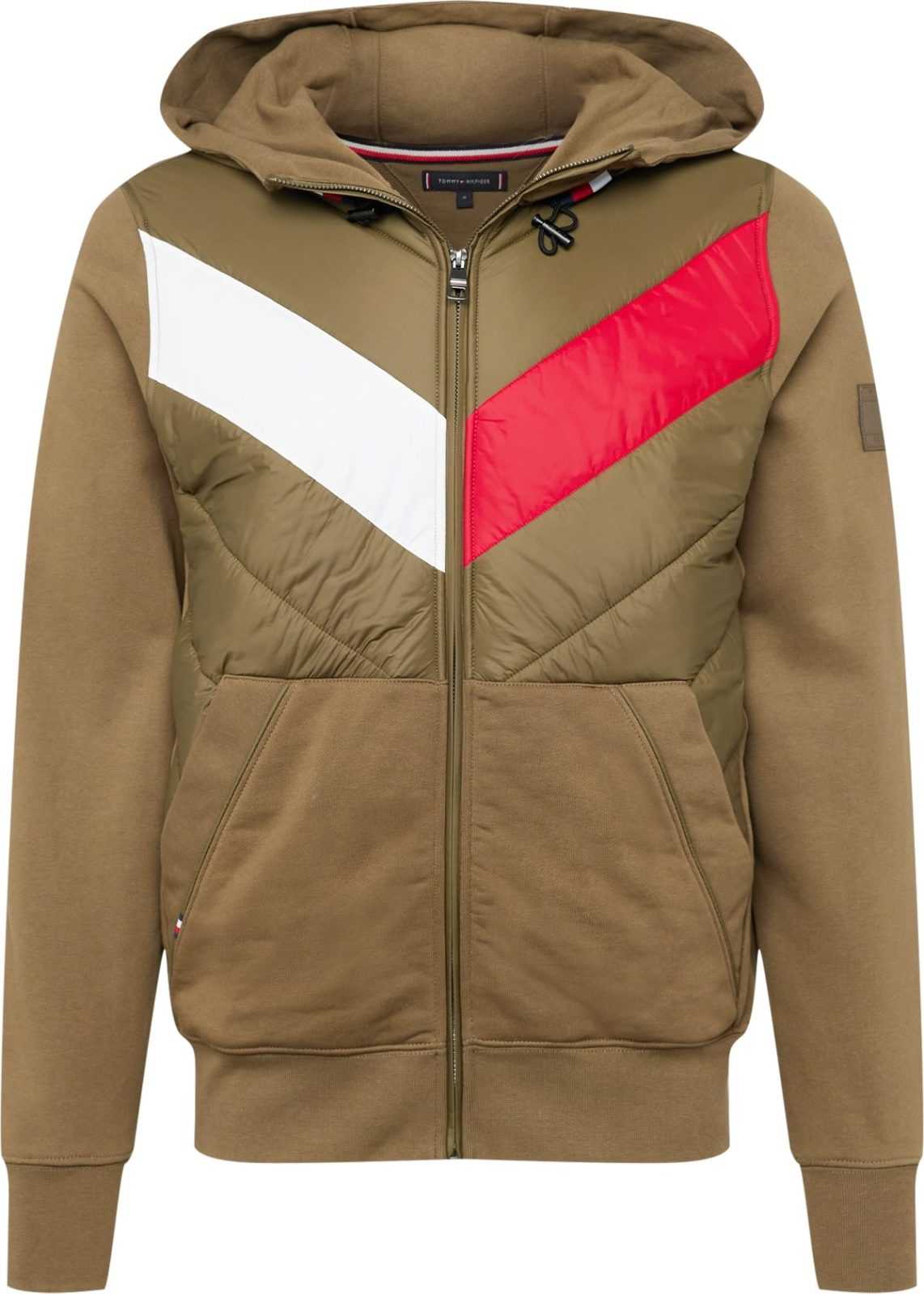 TOMMY HILFIGER Mikina olivová / červená / bílá