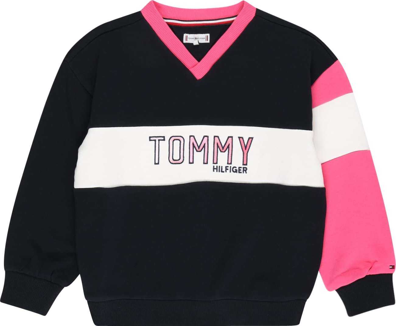 TOMMY HILFIGER Mikina noční modrá / pink / bílá