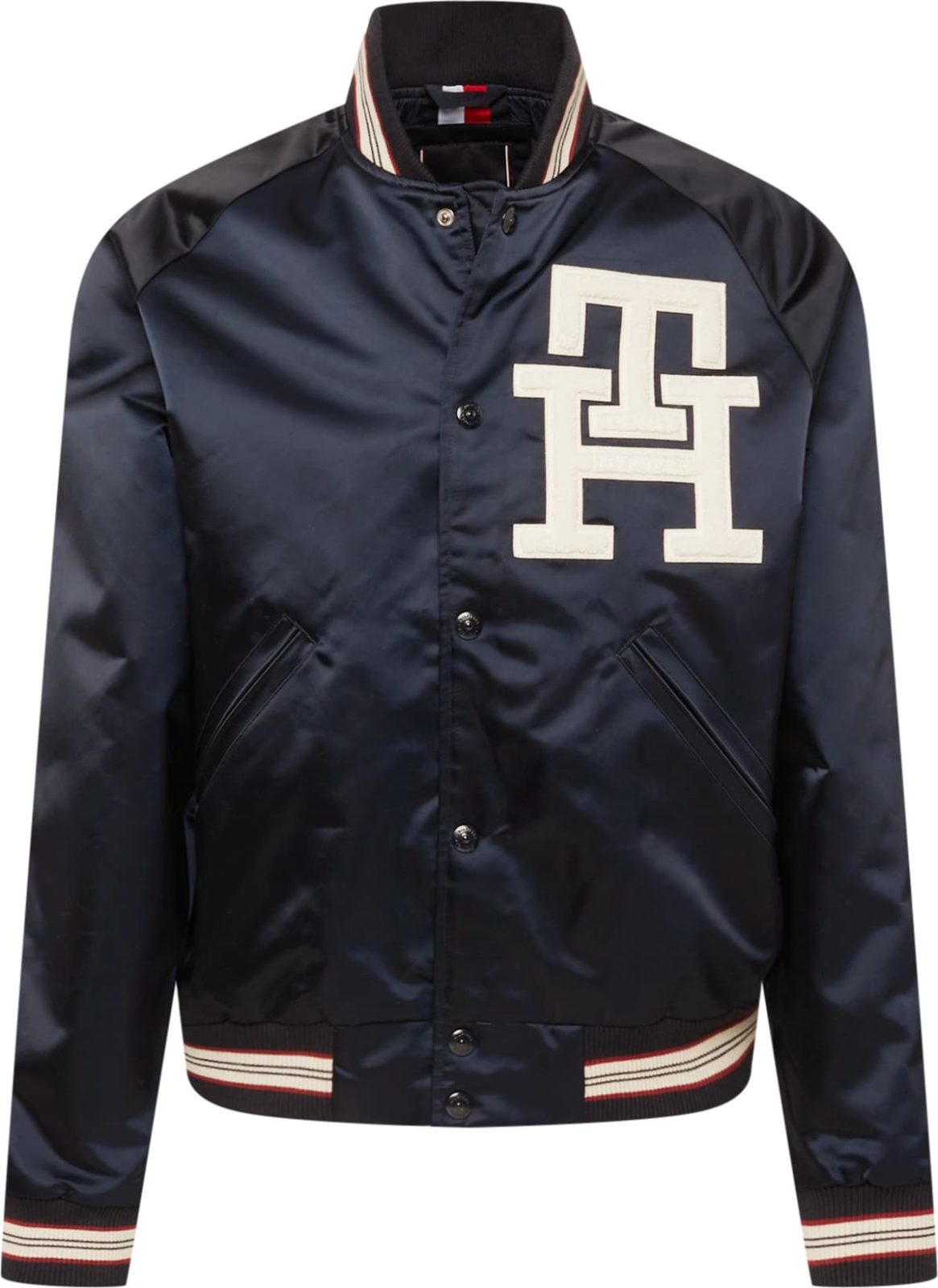 TOMMY HILFIGER Přechodná bunda 'VARSITY' noční modrá / hnědá / bílá