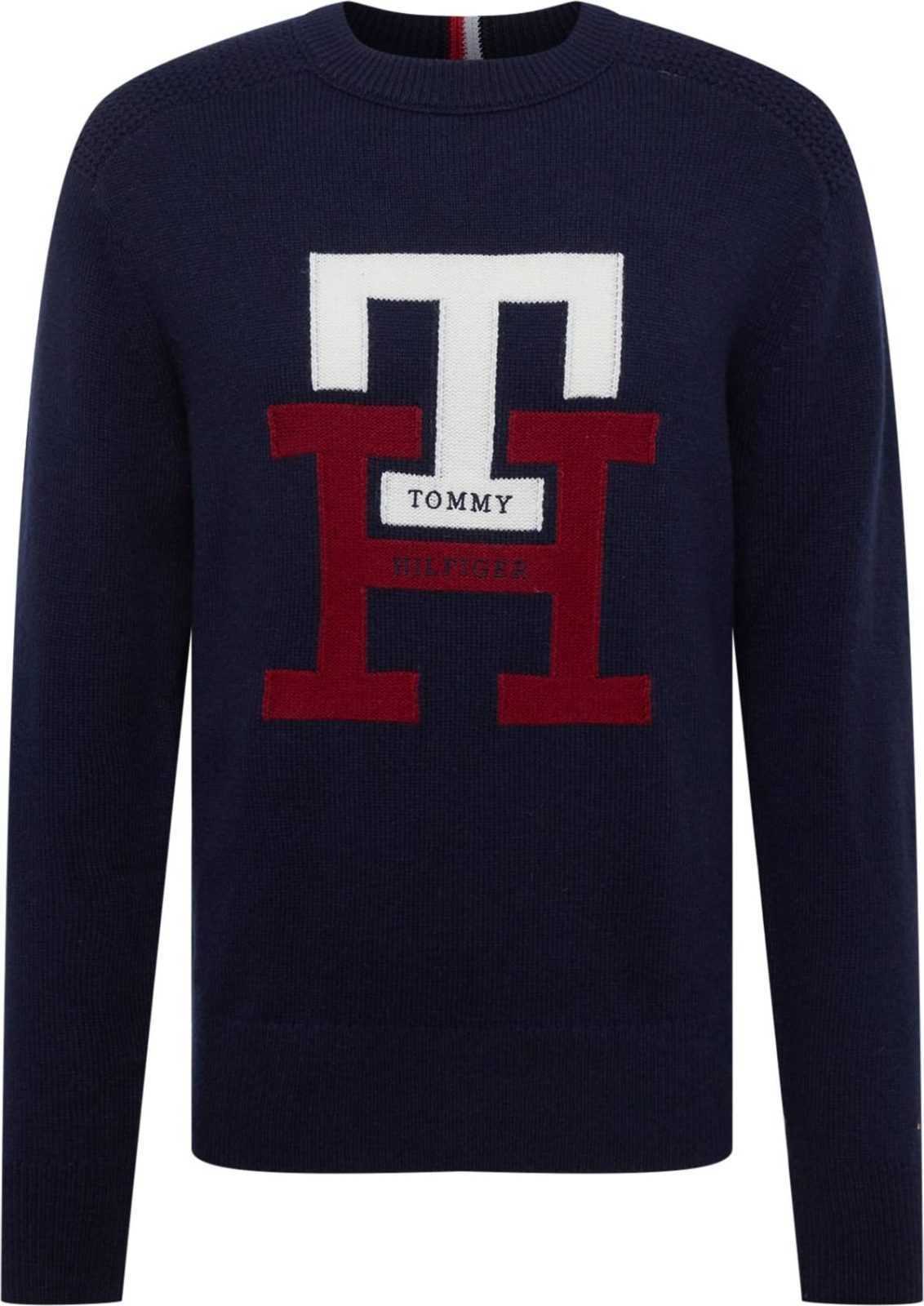 TOMMY HILFIGER Svetr námořnická modř / krvavě červená / bílá