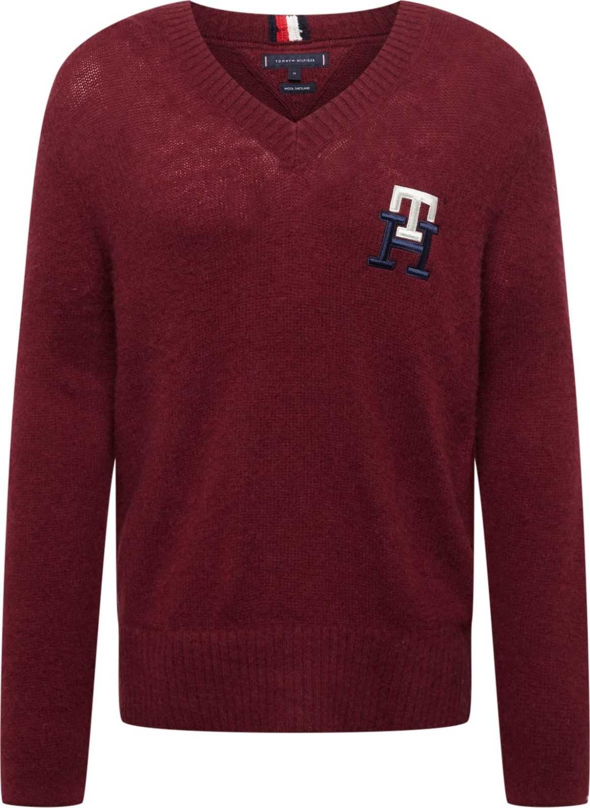 TOMMY HILFIGER Svetr námořnická modř / bordó / bílá