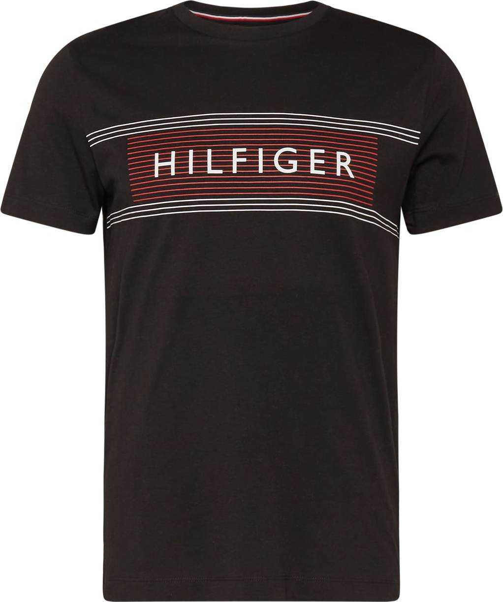 TOMMY HILFIGER Tričko burgundská červeň / černá / bílá