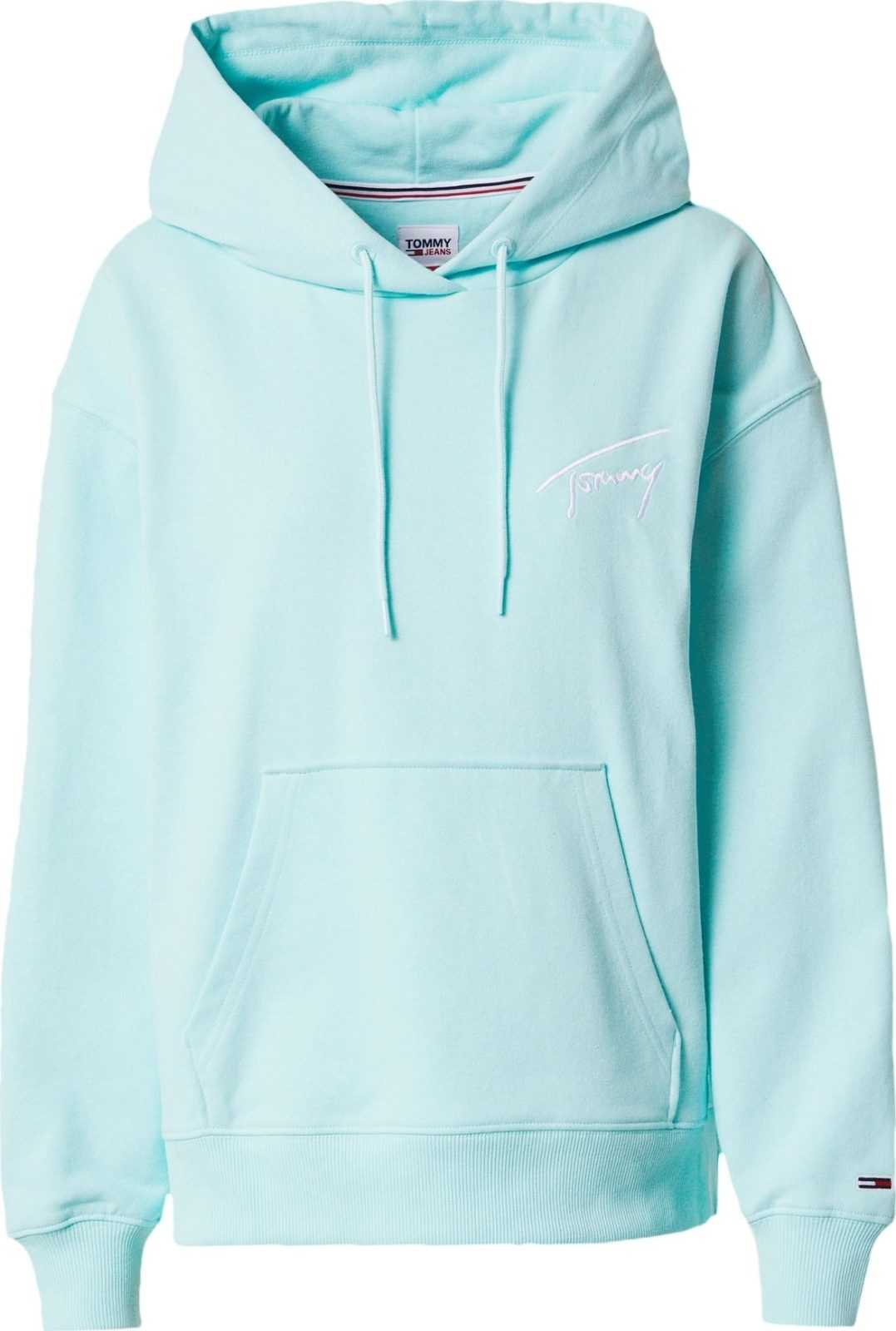 Tommy Jeans Mikina aqua modrá / bílá