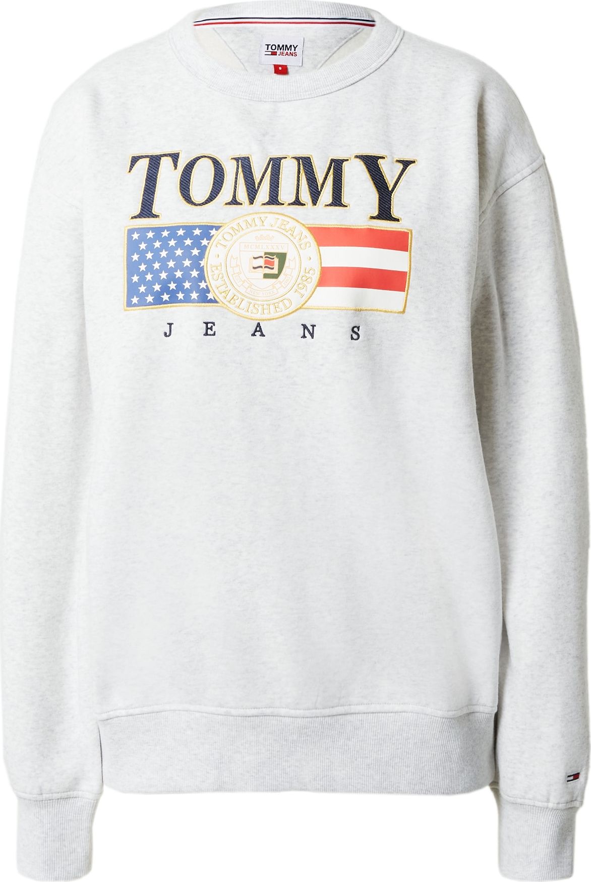 Tommy Jeans Mikina námořnická modř / zlatá / světle šedá / ohnivá červená