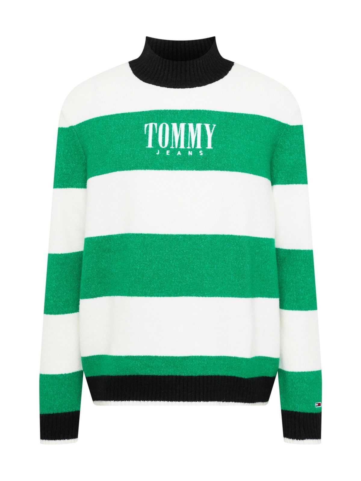 Tommy Jeans Svetr trávově zelená / černá / bílá