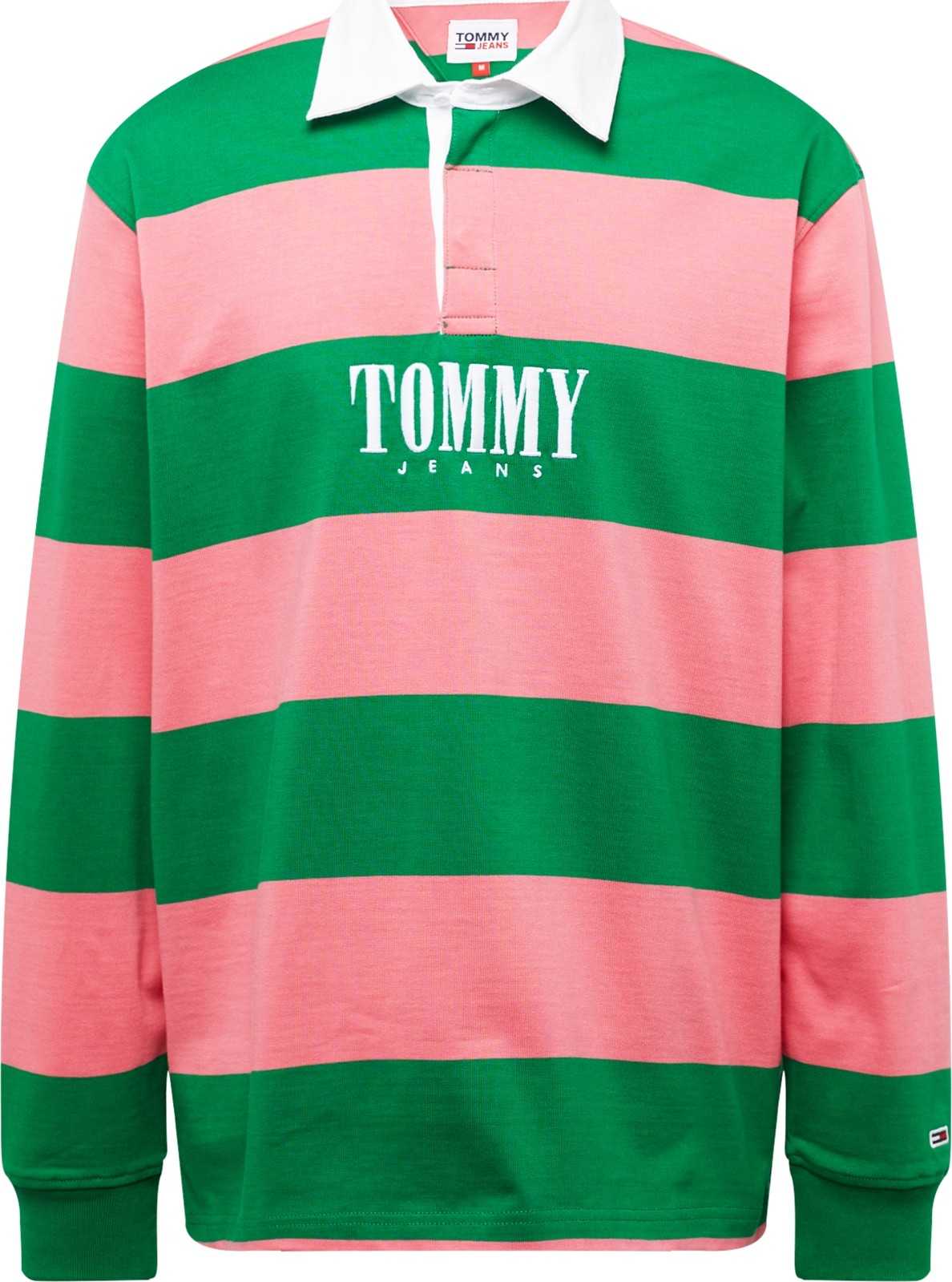 Tommy Jeans Tričko trávově zelená / světle růžová / bílá