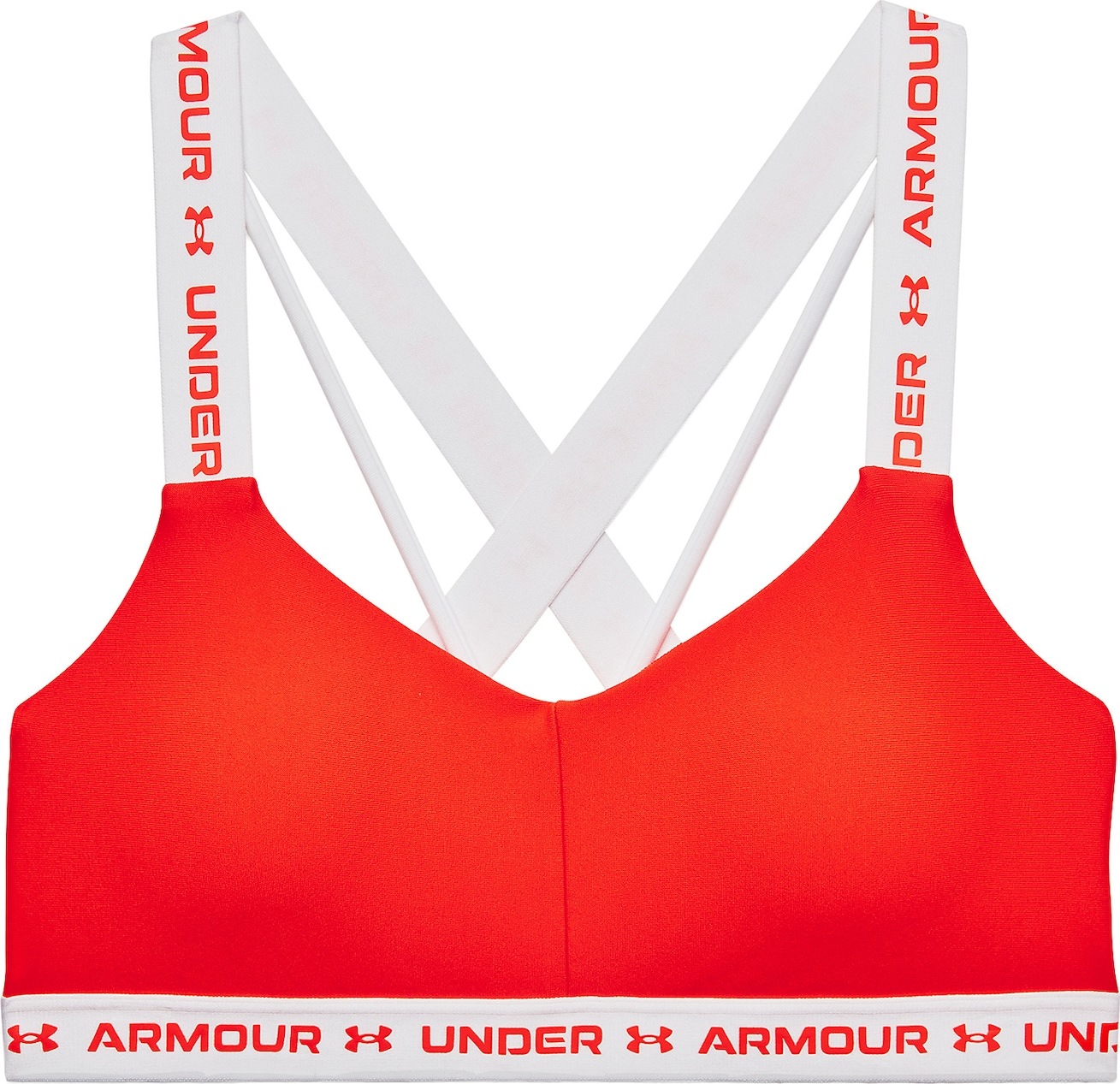 UNDER ARMOUR Sportovní podprsenka oranžově červená / bílá