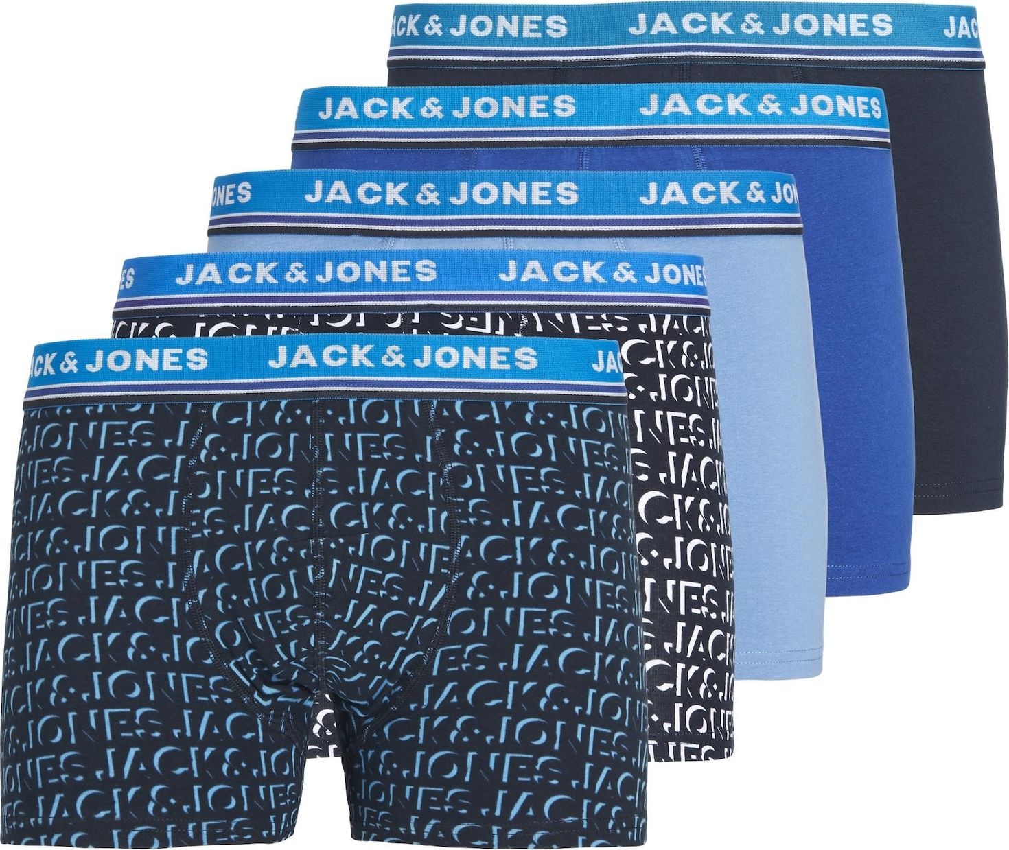 JACK & JONES Boxerky modrá / námořnická modř / světlemodrá / bílá