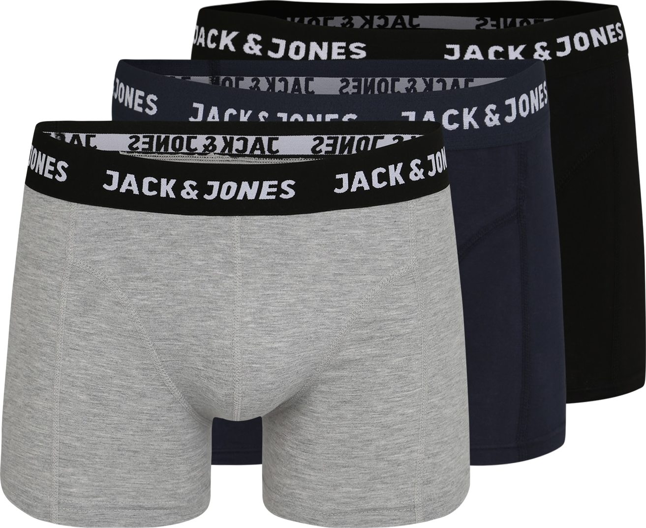 JACK & JONES Boxerky námořnická modř / šedý melír / černá / bílá